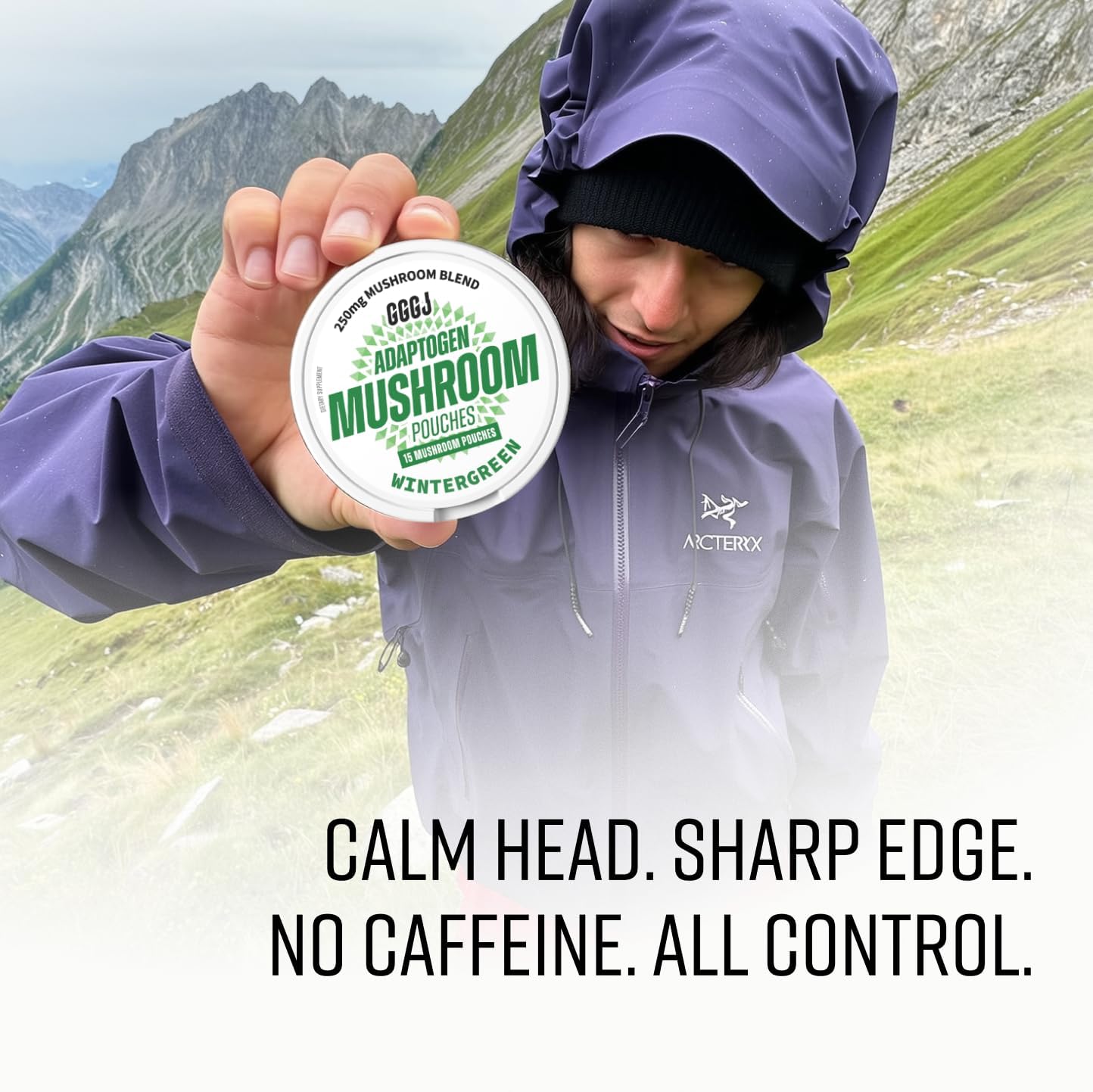 Adaptogen Mushroom Nootropic Pouches (5 Pack Wintergreen) - 250mg Mushroom + 165mg Energy Blend, Nicotine Free & Caffeine Free, Ultra Pouches with Lion's Mane, Cordyceps, Reishi, Alpha-GPC, L-Theanine