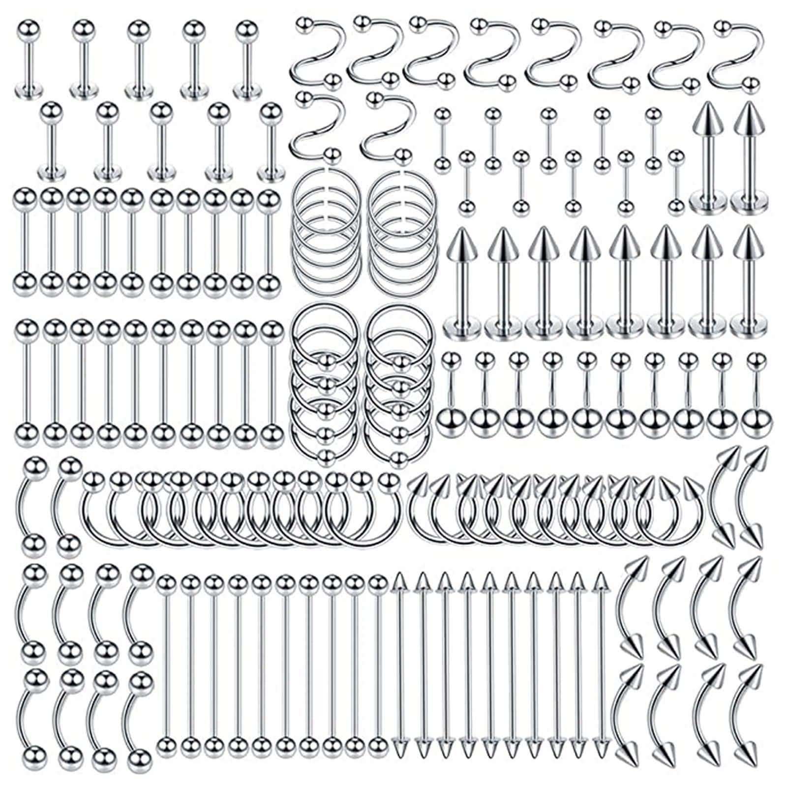 150 Pcs Piercing Nariz,16 G Pendientes Piercing Nariz 1.2mm Piercing Nariz Acero Quirurgico Septum Múltiple Nose Piercing Plata