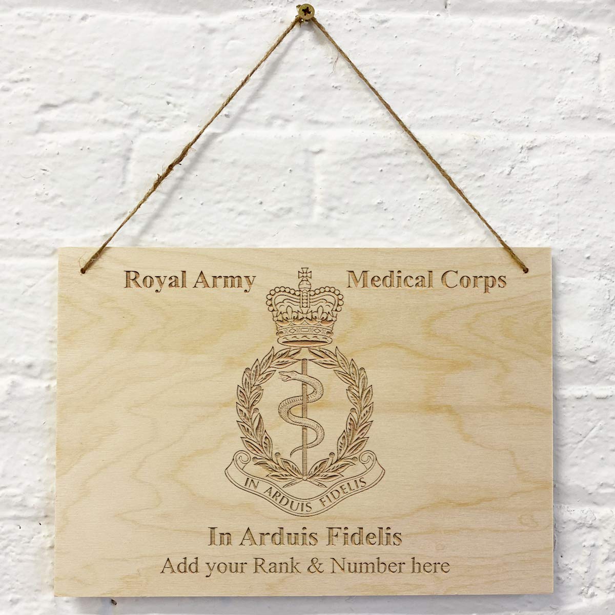 Cutncraft Designs Design 7 Royal Army Medical Corps Personalised Add Name Custom Wooden Wall Plaques 21X15cm (8.2"X5.9") With Twine