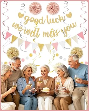 Farewell Party Decorations Women,Good Luck We Will Miss You Banner (Pre-Strung),Pink Gold Going Away Decoration Retirement Goodbye Decor Supplies for Coworker Friends
