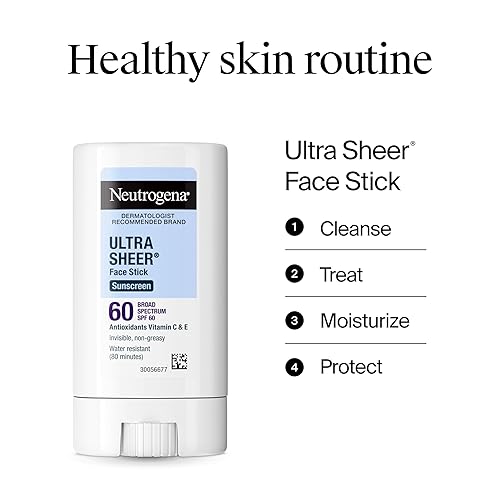 Miniatura 8 de Neutrogena Protector solar facial en barra ultra transparente SPF 60, cuidado de la piel sensible, sin desorden, protección solar de amplio