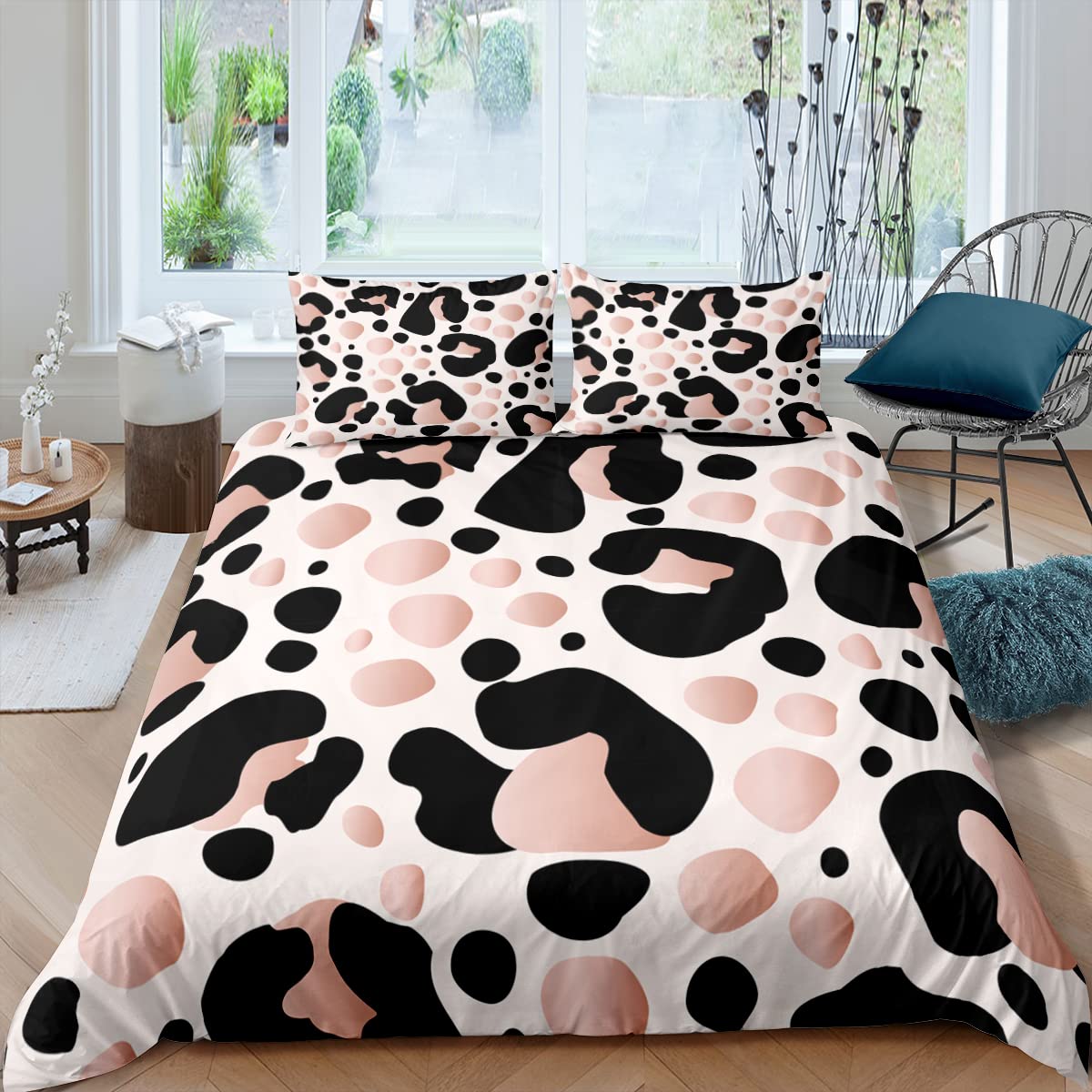 BJCJGGL 布団カバー シングル ピンクのヒョウ柄 布団カバー 3点セット