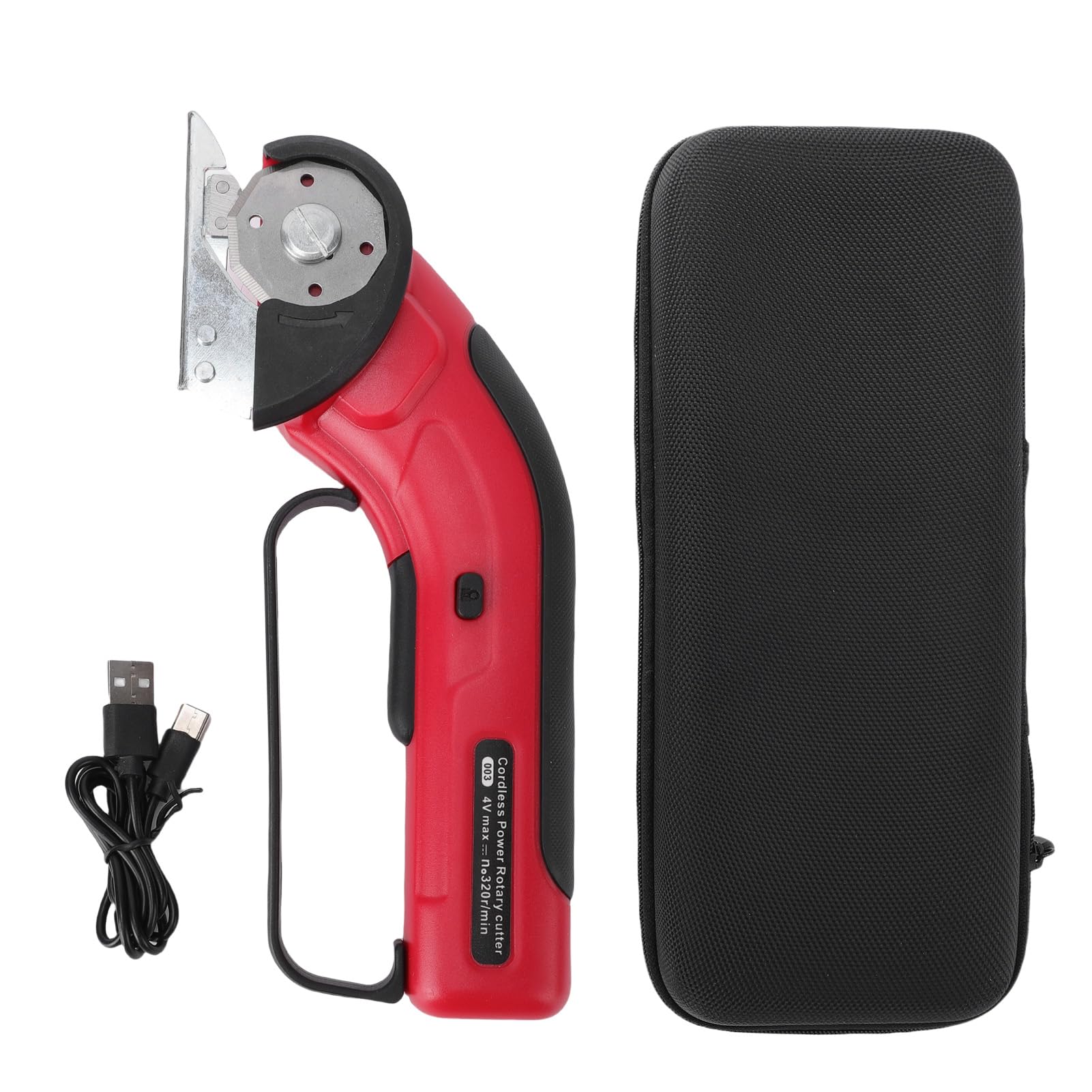 Cryfokt Tijeras Eléctricas Inalámbricas Potente Cortador Giratorio de Mano con Luz LED Frontal para Cortar Telas y Alfombras - Rojo