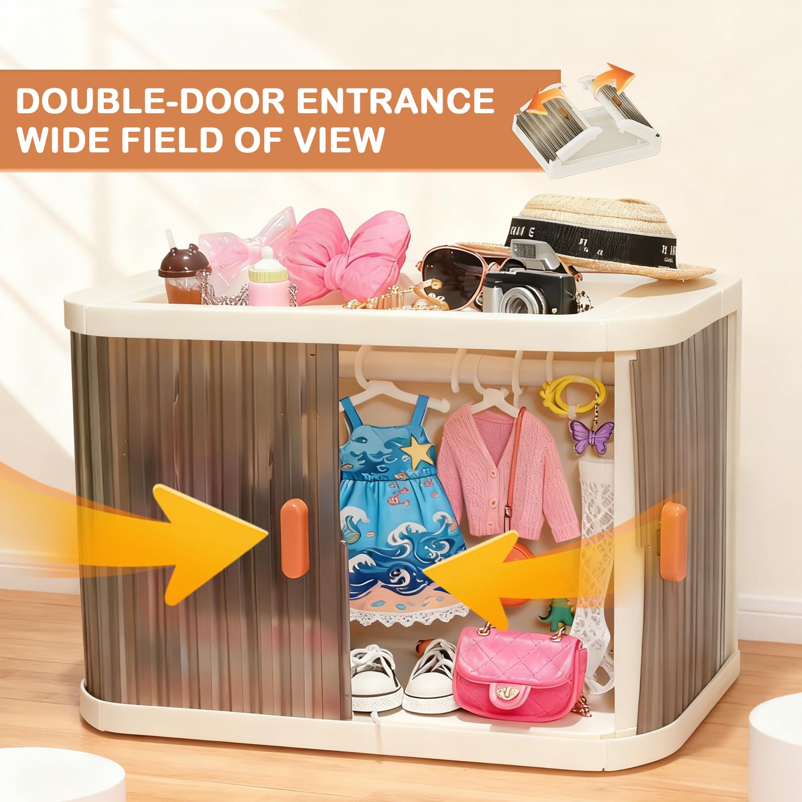 Dolls Wardrobe, Doll Furniture, Miniature Dollhouse Cabinet, Dollshouse Closet with 10PCS Hangers and Rod - Image 4