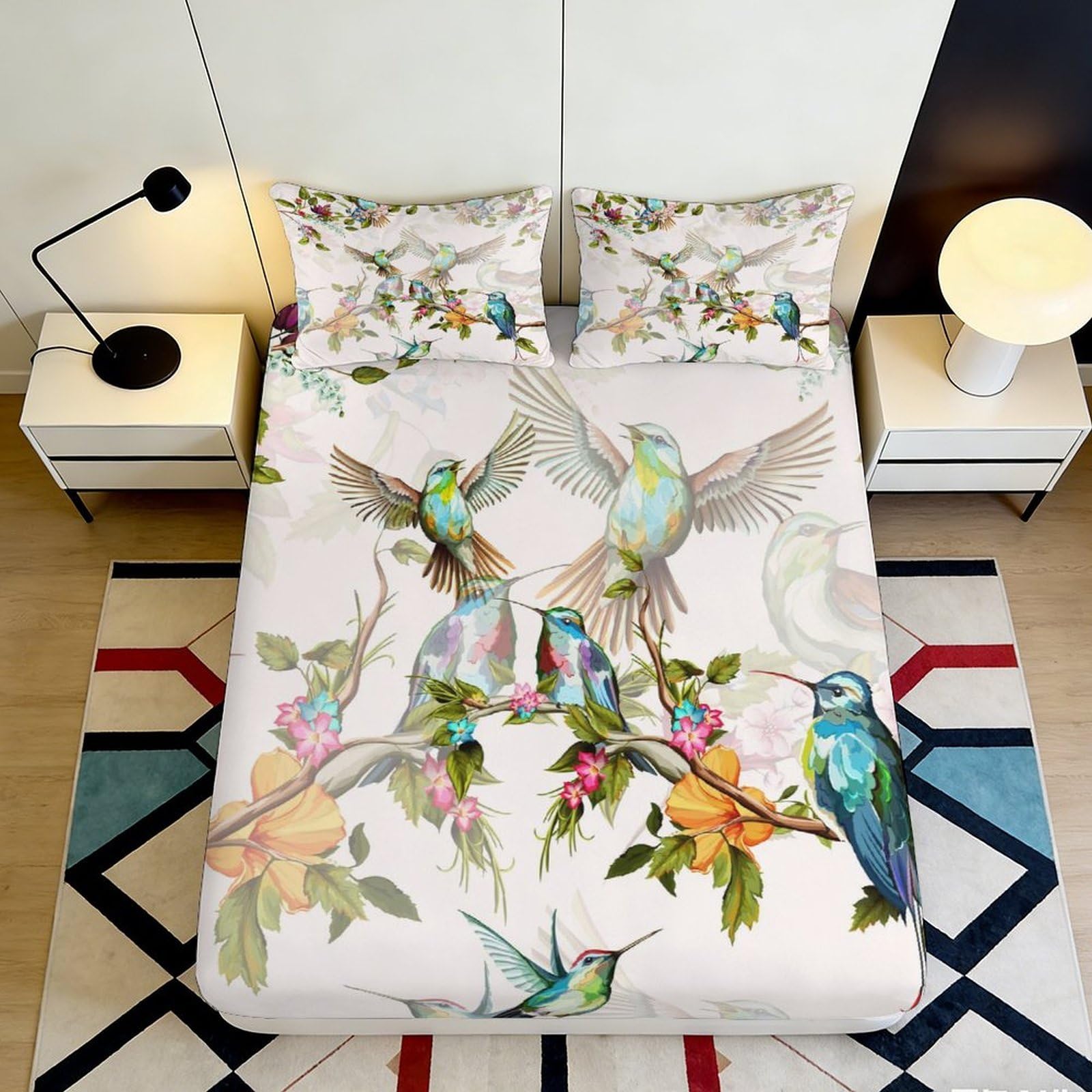 Pnayamiorkfel Style-6 3D Printed Hummingbird Floral Fitted Sheet Microfiber Soft Mattress Cover Bedroom Decor Dustproof Washable 90X200x25cm