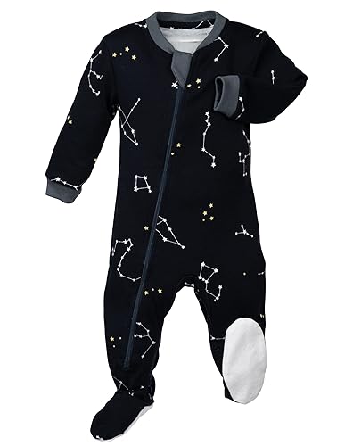 zippyjamz – Zipper Organic Sleeper Footed Onesies Sleeper Baby Pajamas with Inseam Zipper - Galaxy Love - Navy - 12-18 Months