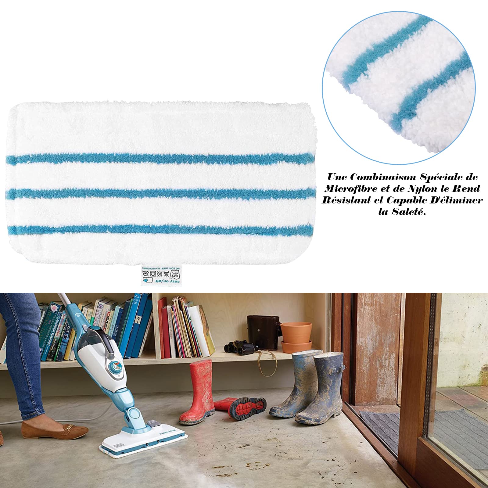 4 Lingettes pour Black et Decker Balais Vapeur FSMP20 Remplacement pour Steam Mop FSM1630 Accessoires pour Black et Decker Nettoyeur Vapeur Alternative à FSM1616 FSMH13E5 FSM1321 FSM1605