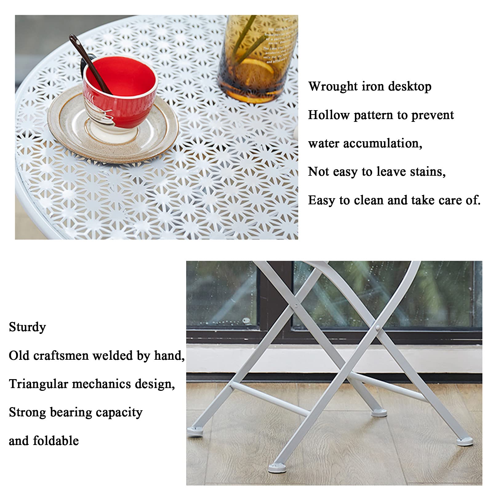 Set da 3 pezzi da bistrot per esterni, mobili da veranda pieghevoli, tavolo da pranzo da patio in metallo e 2 sedie, set da bistrot da patio portatile da 3 pezzi per prato GBackyard, Pin