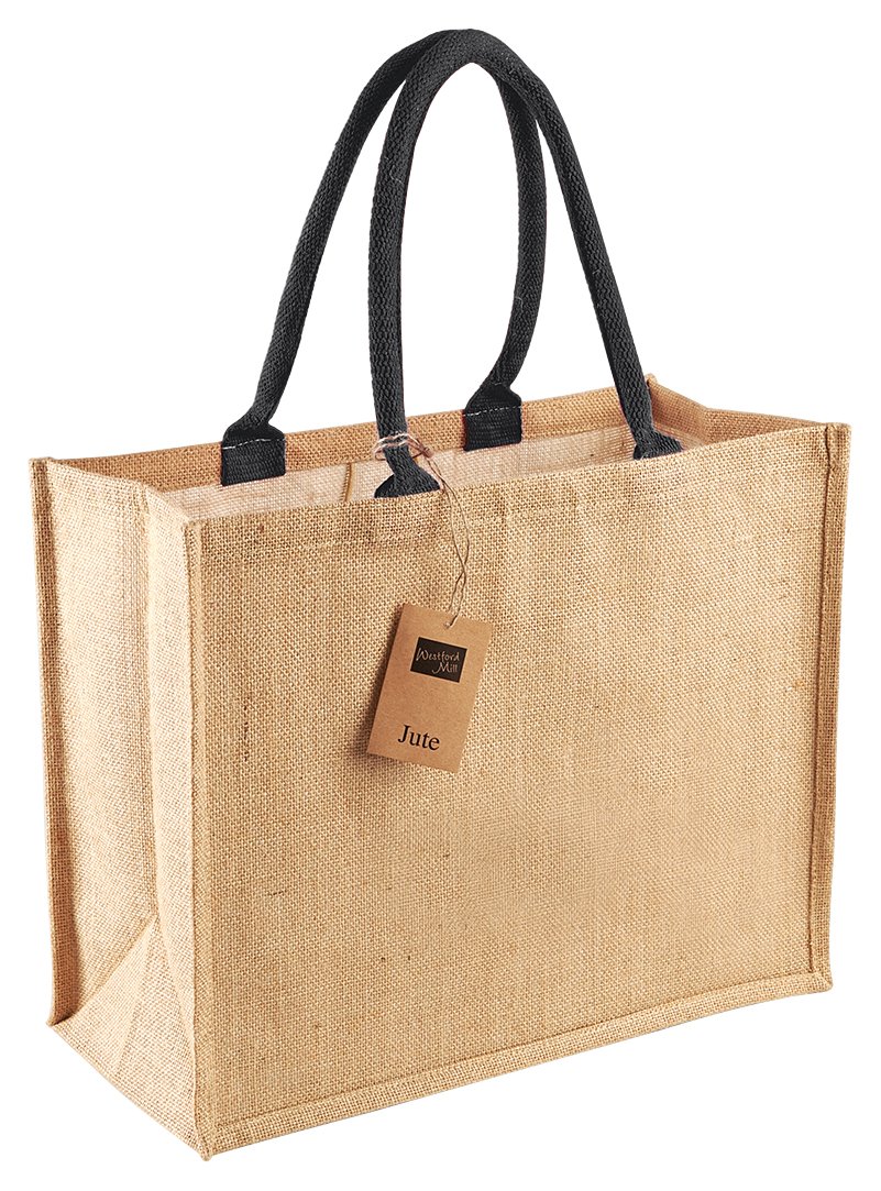 Westford Mill WM407 Jute Classic Shopper Bag - Black, One Size