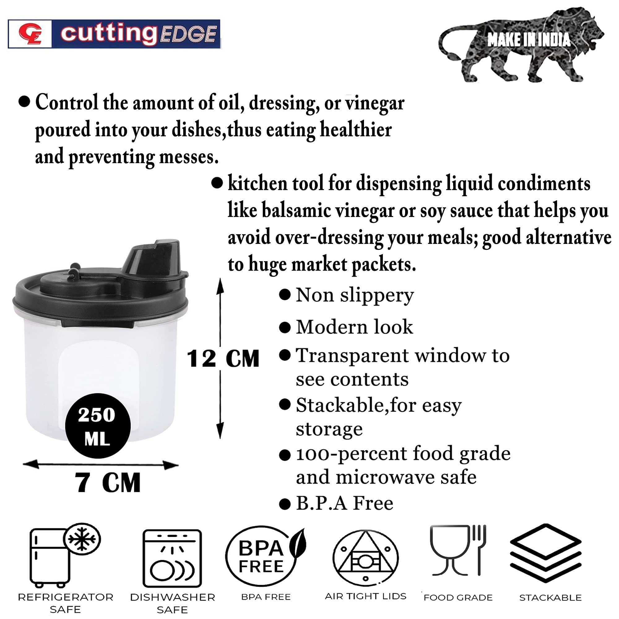 Cutting EDGE 250 ML Smart Slim Oil Dispenser Airtight Black (Set of 2) 2