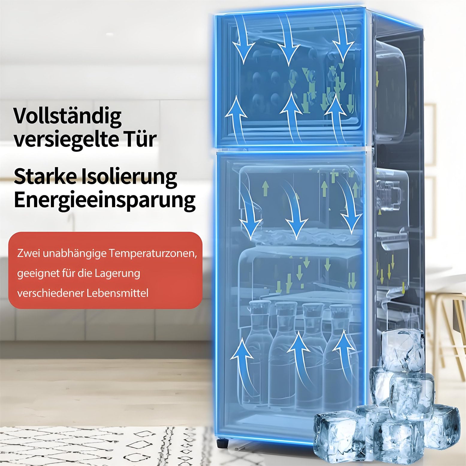 Frigorifero Con Congelatore,Combinazione Frigo-Congelatore,Frigorifero Doppia Porta 92L,Con Congelatore 28L,45Db,LED,Ripiani in Vetro,Cassetto Verdura,Ripiani Nella Porta,116 Kwh/Anno,Red