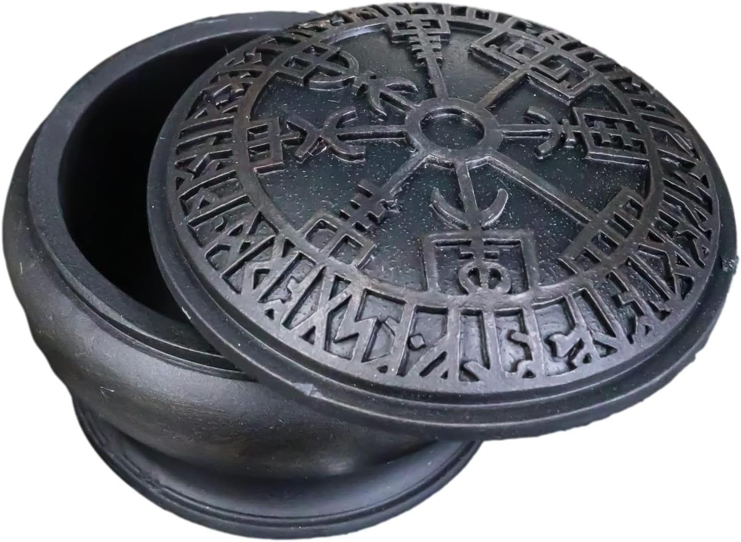 Ebros Gift Norse Mythology Black Thor Mjolnir Hammer Vegvisir Magical Talisman Compass Jewelry Small Decorative Trinket Stash Jewelry Box Figurine As Viking Old Gods Odinson Accent