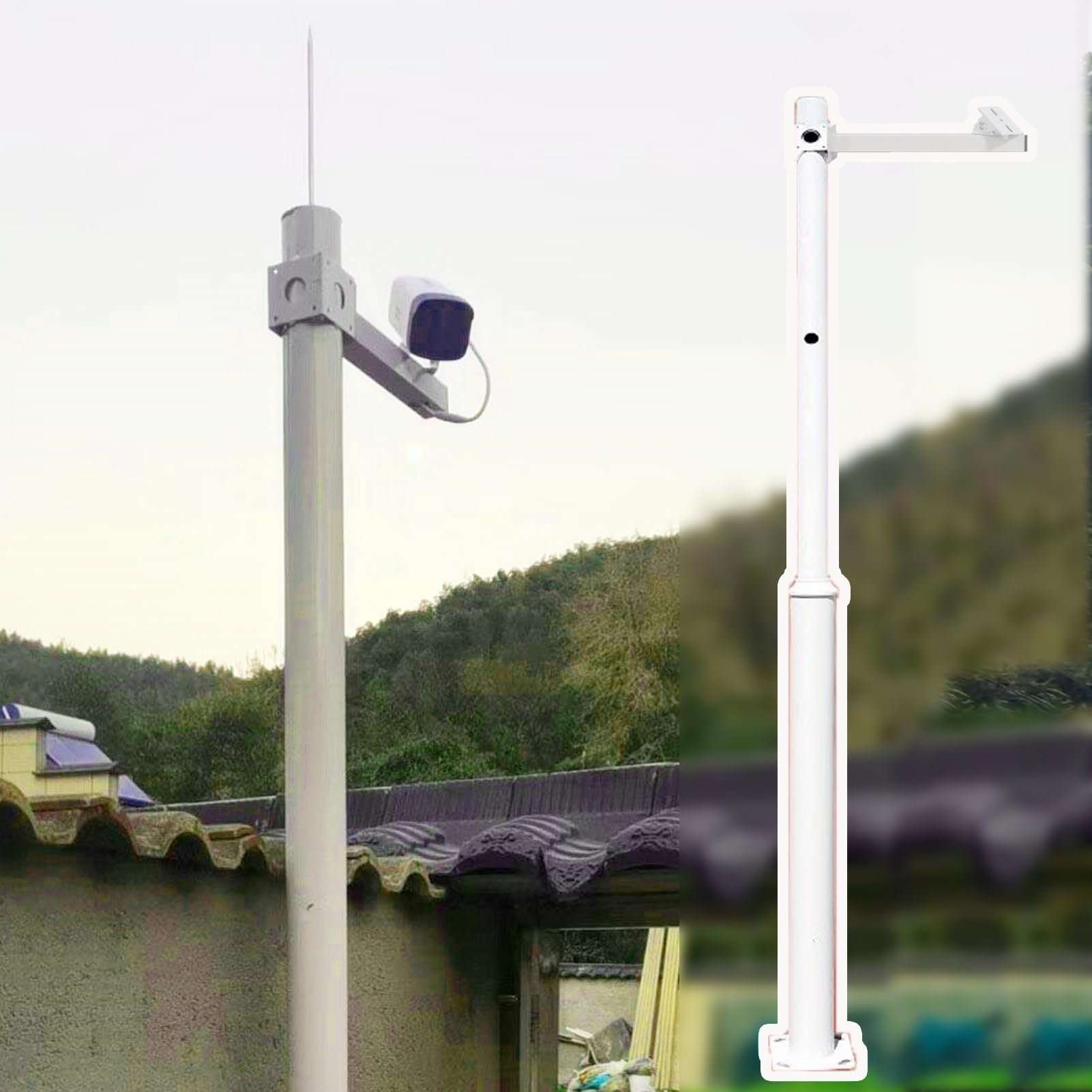 Aioneer Tall Dome Security Camera Pole 8-20 Ft, Outdoor Extension Surveillance Pole For Corners, Segmented White Mount-Single -1.5 m (4.9 ft)