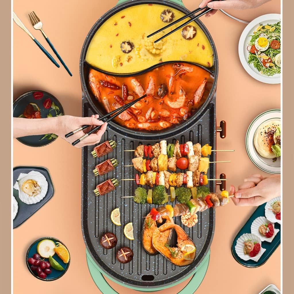 hot Pot Grilled-shabu One-Piece Non-Stick Easy-to-Clean Electric Grill Pan Five-Speed Temperature Control Shabu-shabu stockpots (Color : Single Pot) (Mandarin Duck Pot)