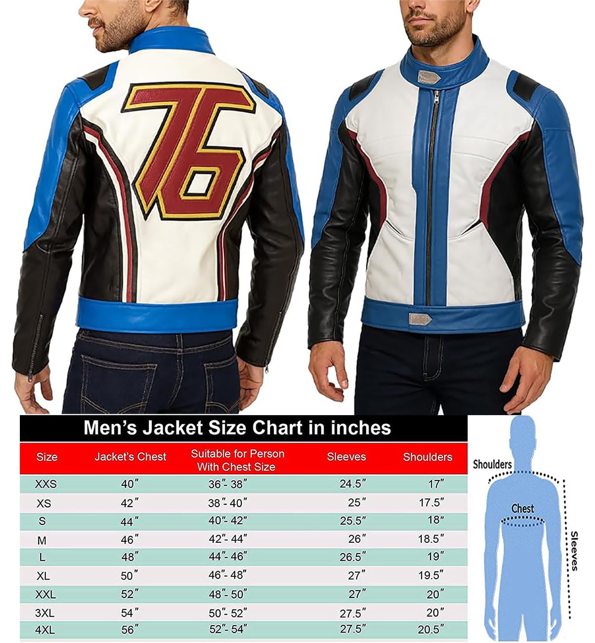 Giacca da moto in similpelle blu da uomo, vestibilità elegante