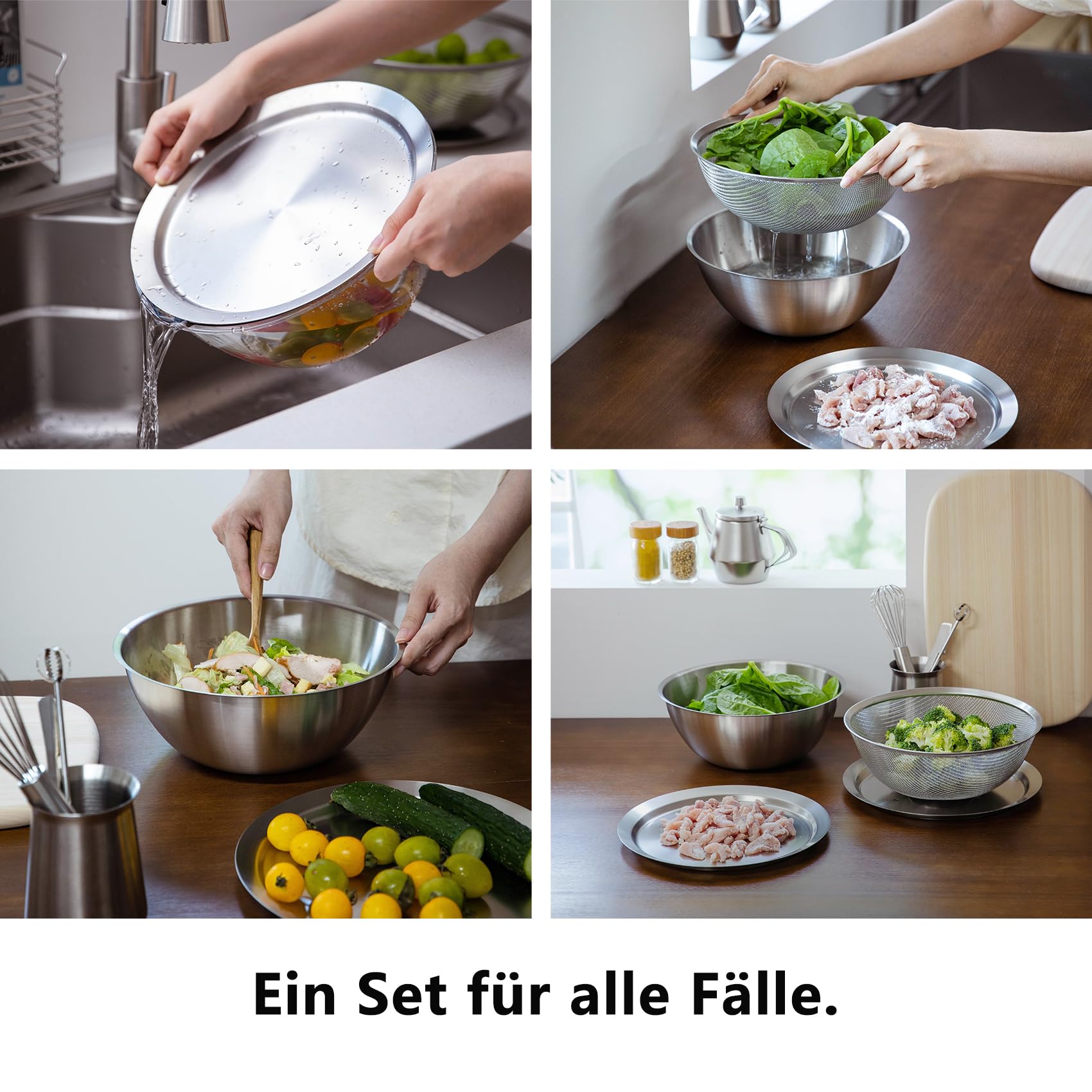 SHIMOYAMA Edelstahl Siebschüssel-Set, 6-teilig, stapelbare Rührschüssel mit Deckel, Kleiner Küchensieb-Set für Backen, Kneten und Snacks