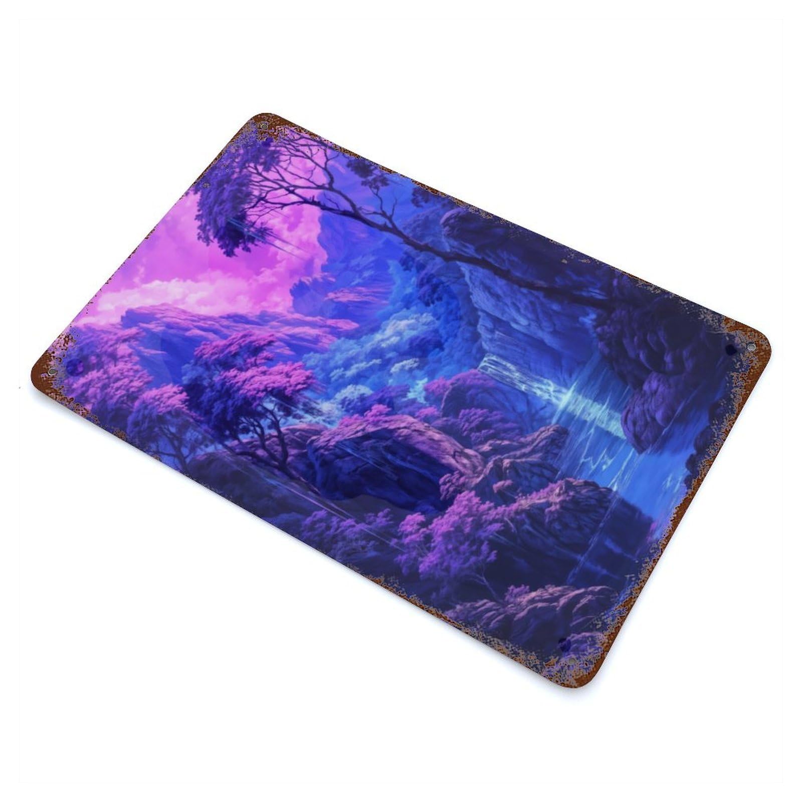 Surreal Violet Waterfall 11.8"x7.9" Decorative Tin Sign, Classic Wall Plaque for Cafe, Home Bar And Lounge Decor
