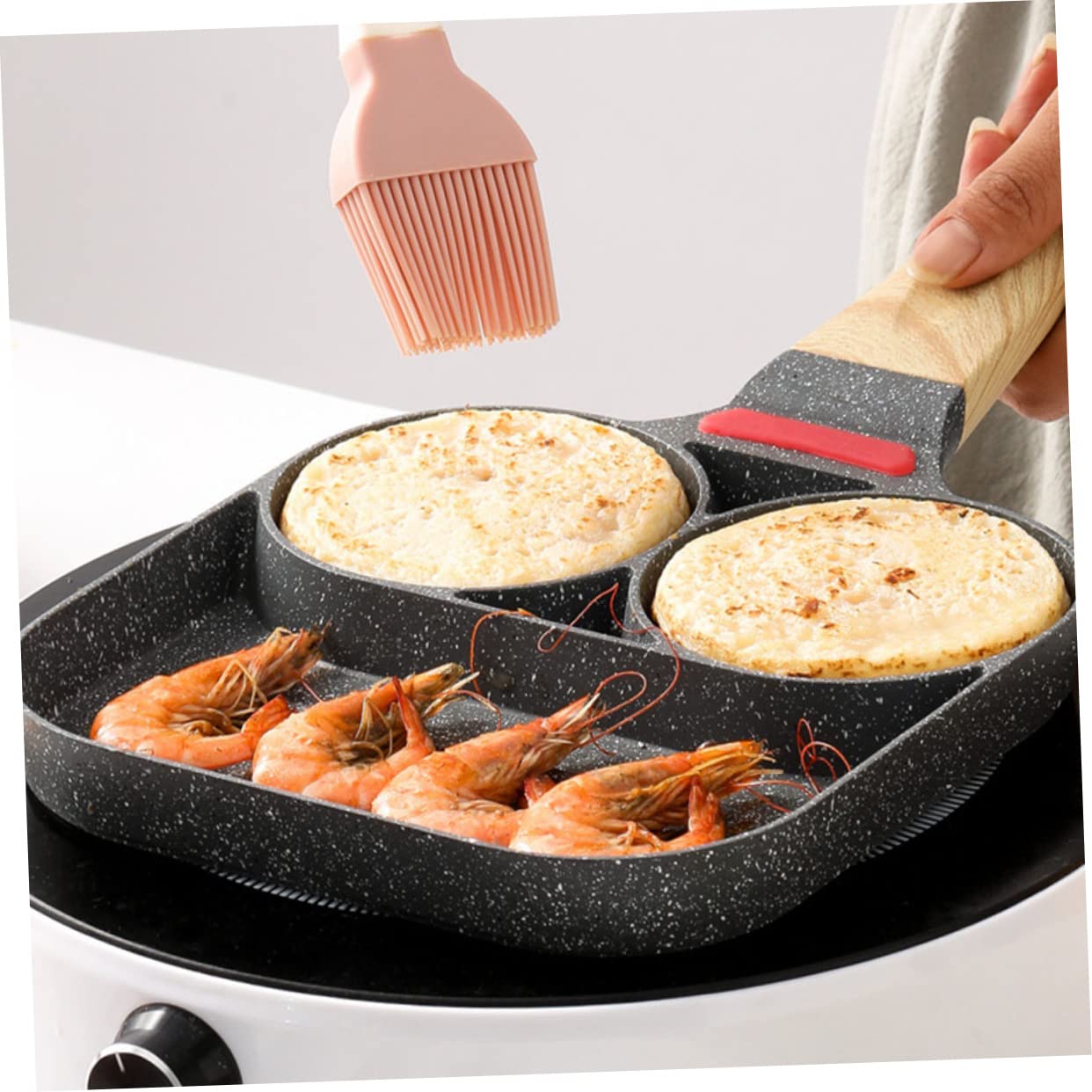 MAGICLULU Spiegeleipfanne und Verformungsfest aus Aluminium mit Antihaftbeschichtung Energieeffizient 3 Stück und Holzgriff für Frühstück und Omelett