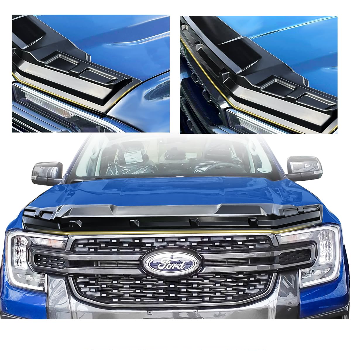 Protection contre les éclats de pierre et déflecteur d'insectes pour Ford Ranger 2023-2026 T9 Raptor Wildtrak X Wildtrak Platinum XL XLT Limited Tremor, protection de capot en ABS mat noir