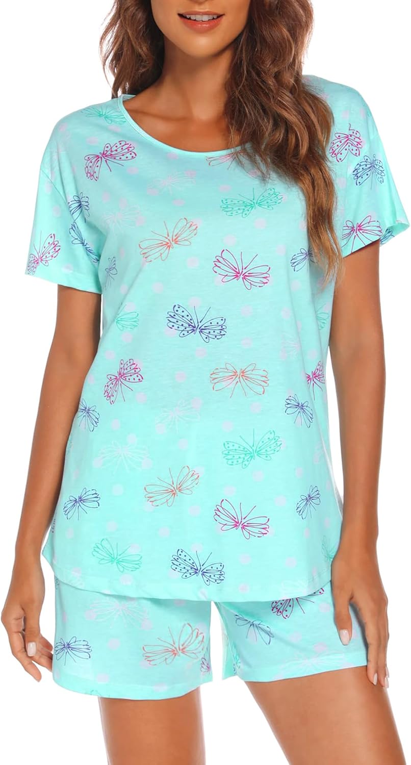 ENJOYNIGHT Womens Pajama Shorts Sets Cotton Pjs Summer Cute Sleepwear with Pockets - Image 4