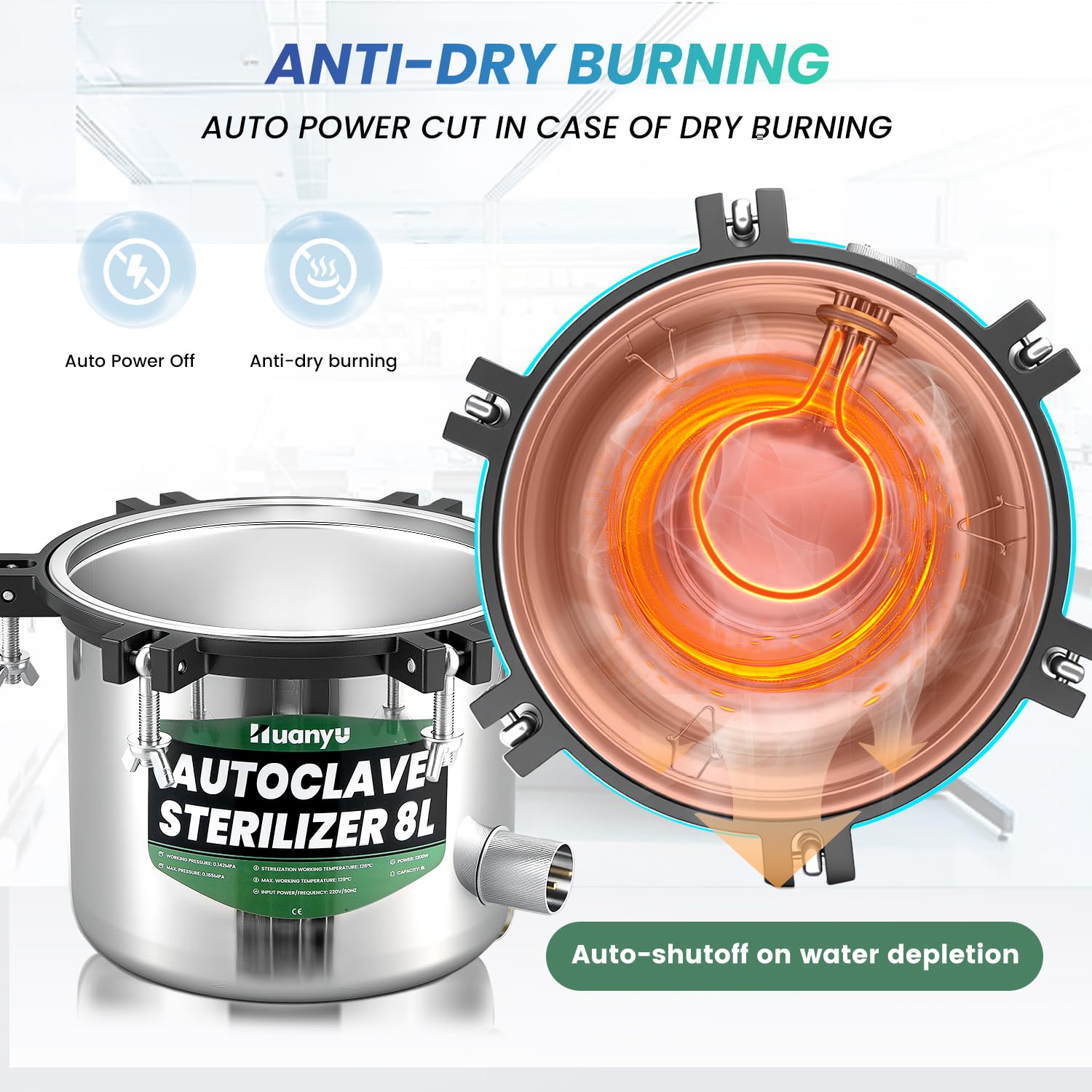 Huanyu Sterilizzatore autoclave 8L con doppia valvola Autoclave a vapore da laboratorio Protezione contro le bruciature a secco Sterilizzatore a vapore ad alta pressione per laboratori università