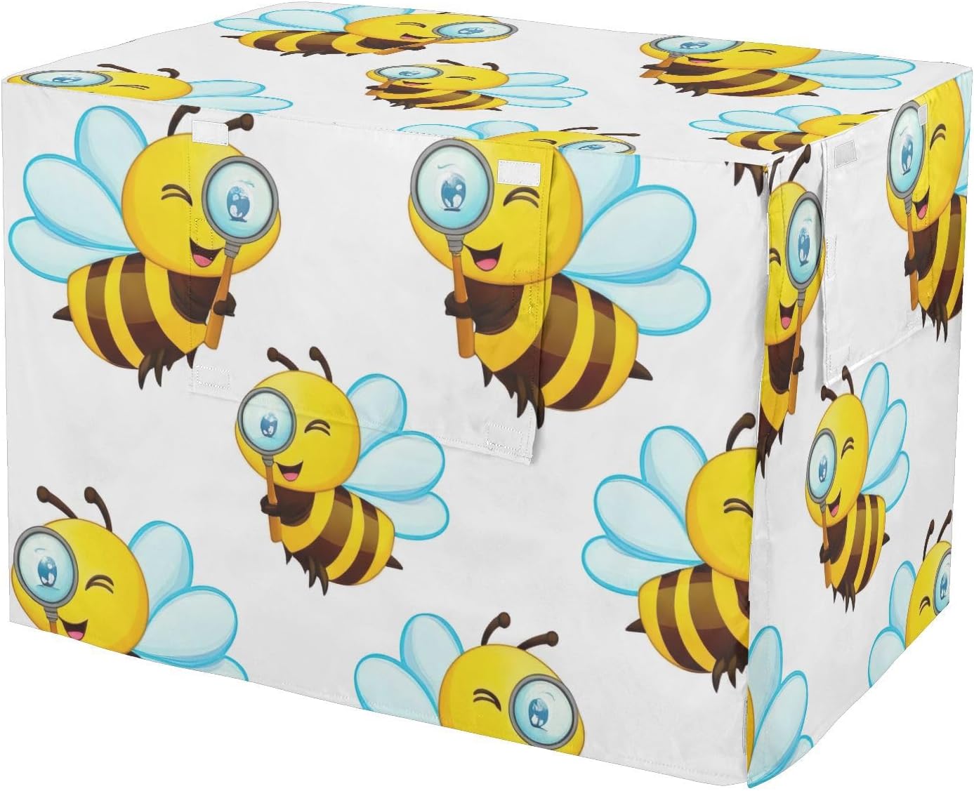 Cute Cartoon Bees Dog Crate Cover Roll-up Sides, Pet Cage Cover with Mesh Windows, X-Large