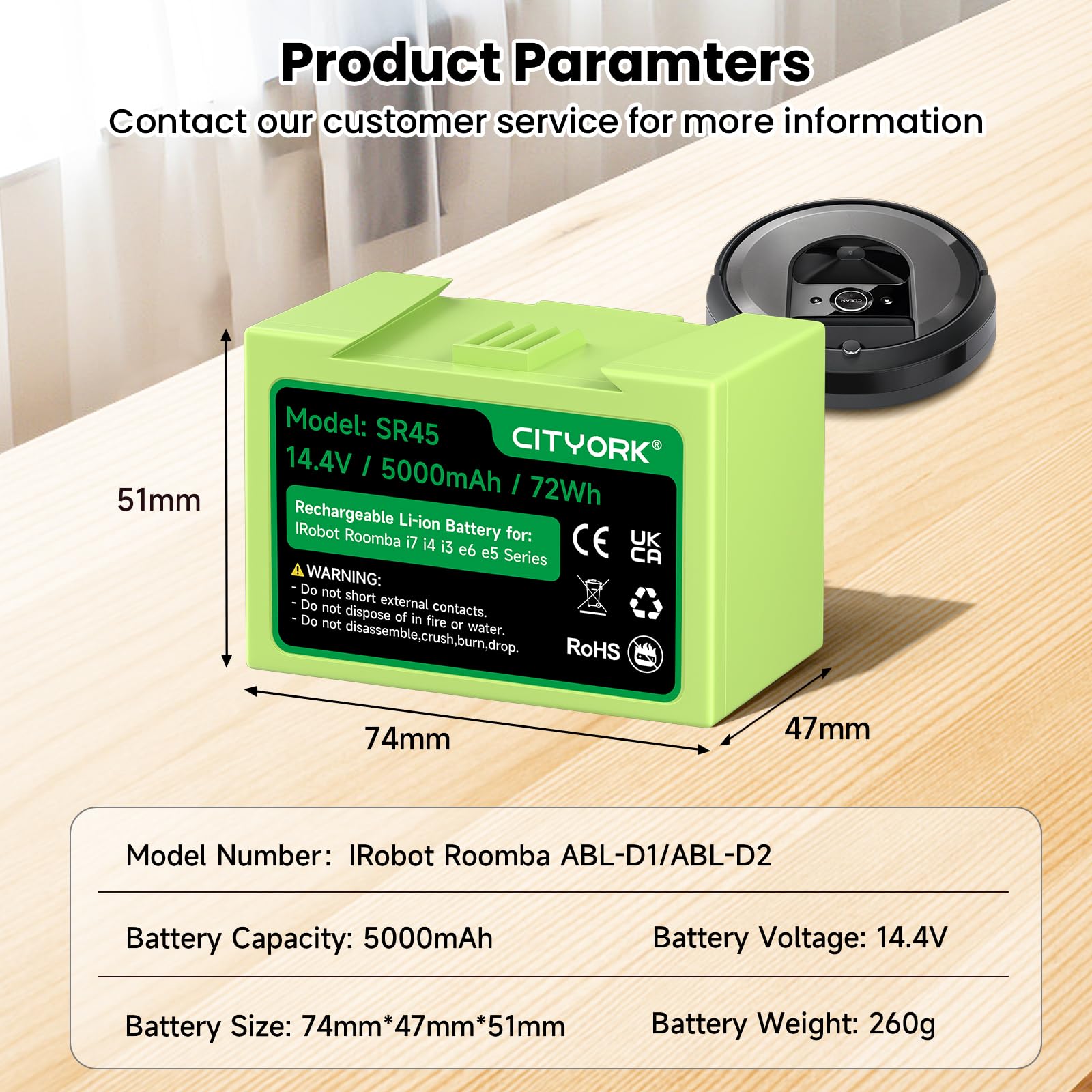 ABL-D1/ABL-D2 Litio Batteria per iRobot Roomba i7/ i7+, i4/ i4+, i3/ i3+ Plus, per iRobot Roomba E5 E6 i7150, i7156, i7158, i7550, i7556, i7558, e5150,e5152, e5154, e5158, e6198 Batteria-14,4V/5000mAh