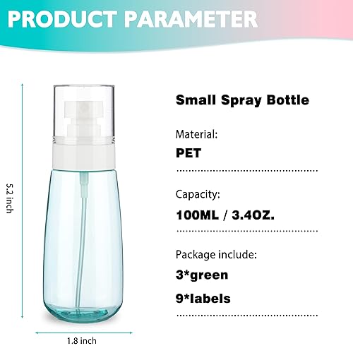 Miniatura 2 de Paquete de 3 botellas de spray pequeñas de 3.4 onzas, botellas de spray de plástico vacías, botella de spray de viaje de niebla fina para cabello y