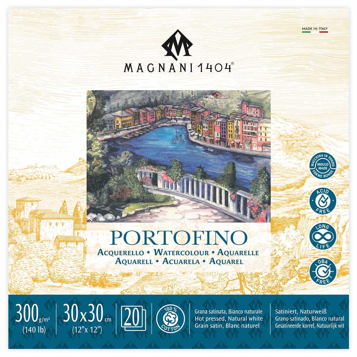 Magnani 1404 : Portofino Watercolour Pad : 30 x 30cm : 10 x 10in : 300gsm : 140lb : 20 Sheets : Hot Pressed
