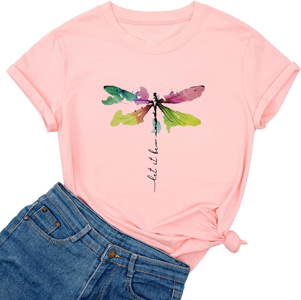 Ykomow Women's Floral T-Shirts Boho Flowers Graphic Tees Shirts Cute Casual Dragonfly T Shirt - Image 2