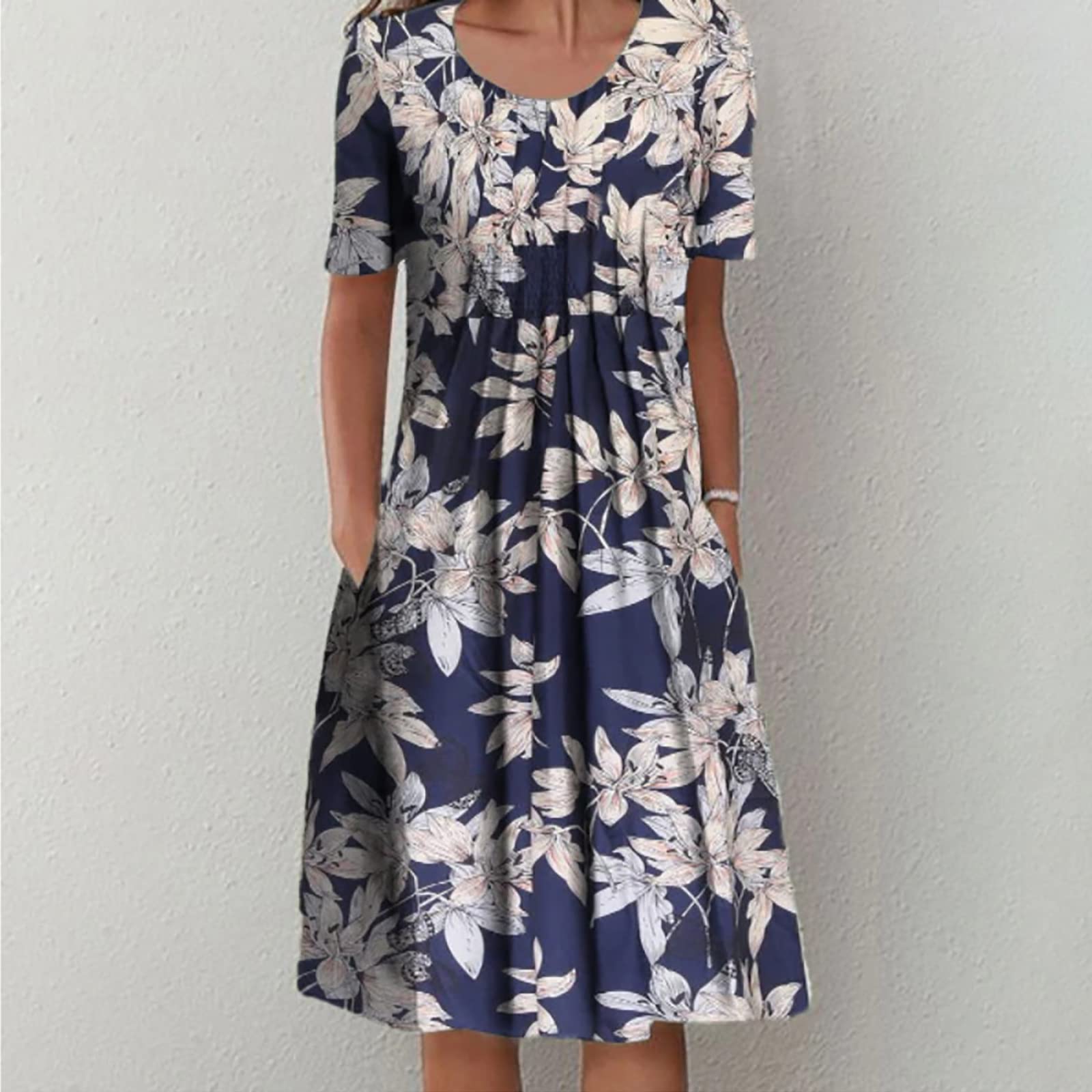 qavcg qavcg Deuyo Dresses for Mature Ladies,Summer Dresses for Women 2022,Casual Loose Floral Print Pleated Midi Dresses for Women,E,XL