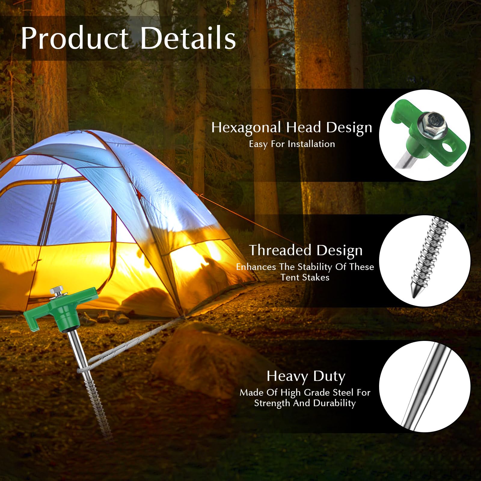 Owfeel 10 Pcs Screw-in Tent Stakes Heavy Duty - 8 Inch Metal Spiral Camping Tent Pegs Ground Spikes with Hex Driver & Remover Tool, Ground Anchors for Canopies, Tents, Patio, Garden, Outdoor, Sand