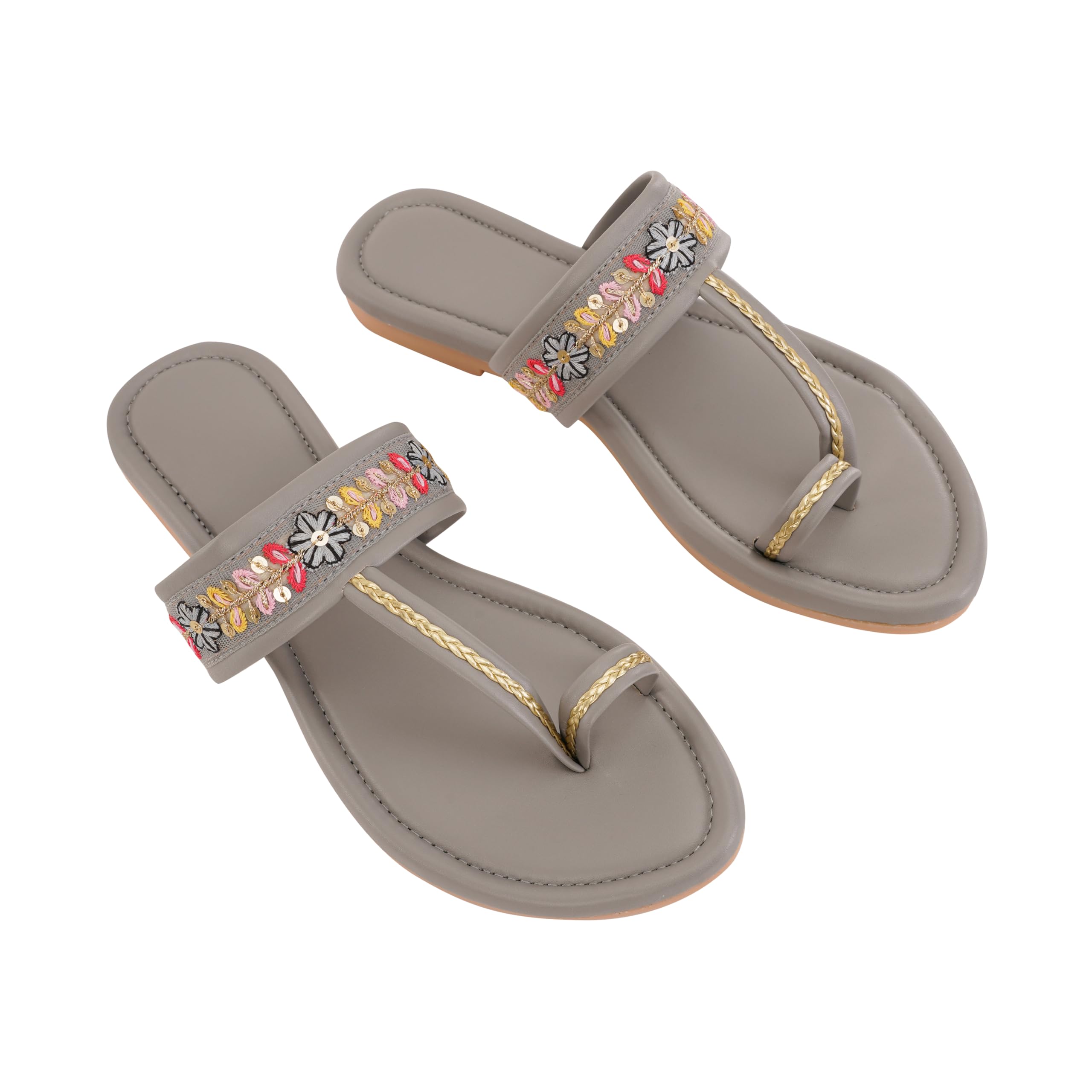 Traditional Kolhapuri Flats, Embroidered Slip On Sandals for Women, Girls, Stylish Ethnic Footwear.-image-7