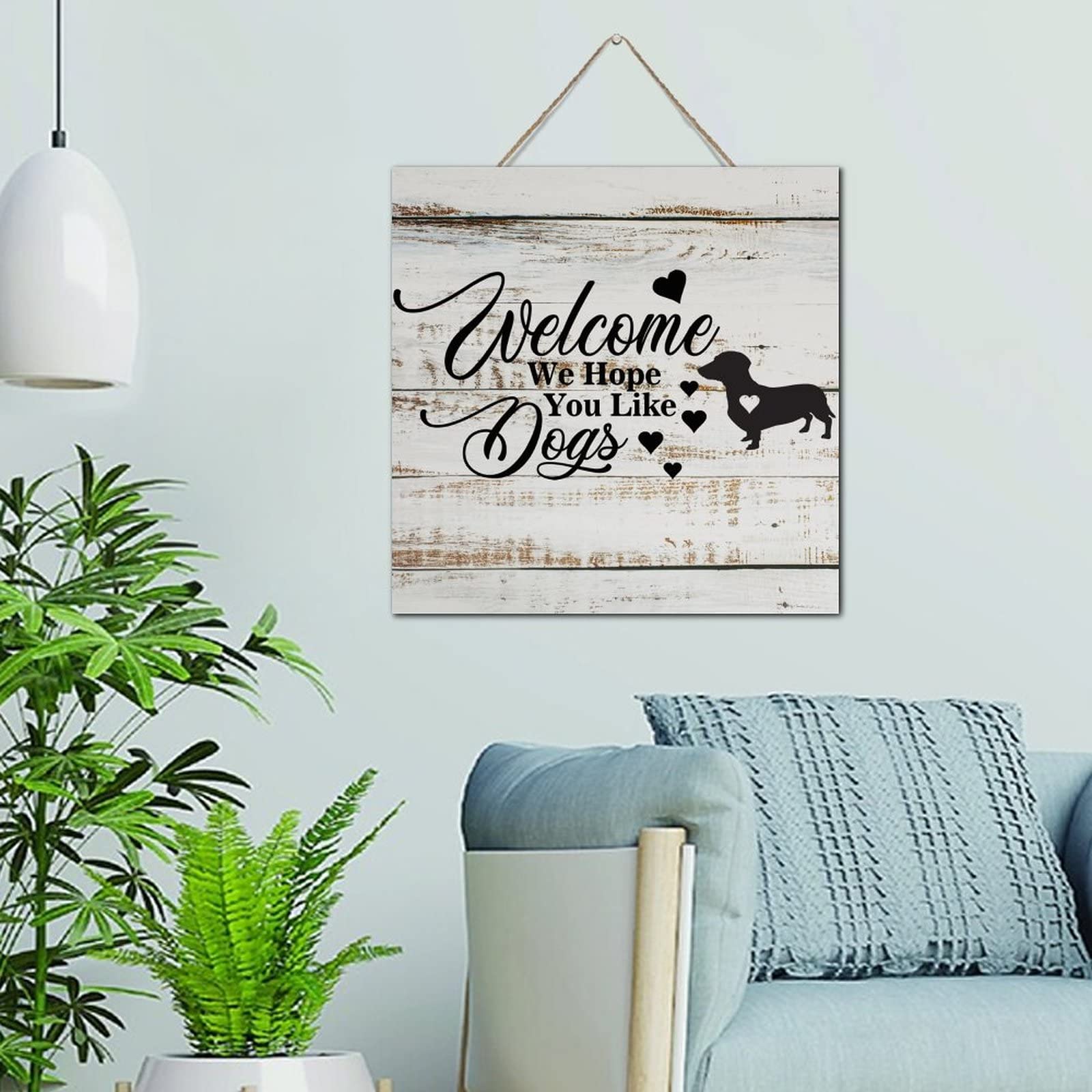 Plaque murale en bois Welcome Dogs déco maison 30x30
