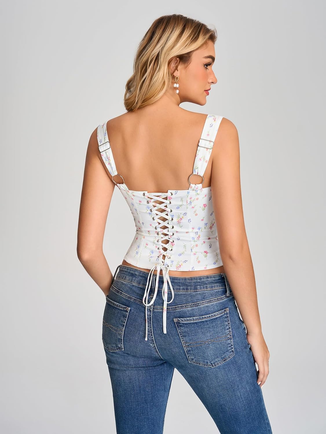 KUTUMAI Floral Corset Top Cute Tie Bustier Y2k Going Out Crop Tops for Women Summer 2026, Lace Up, Hook and Eye