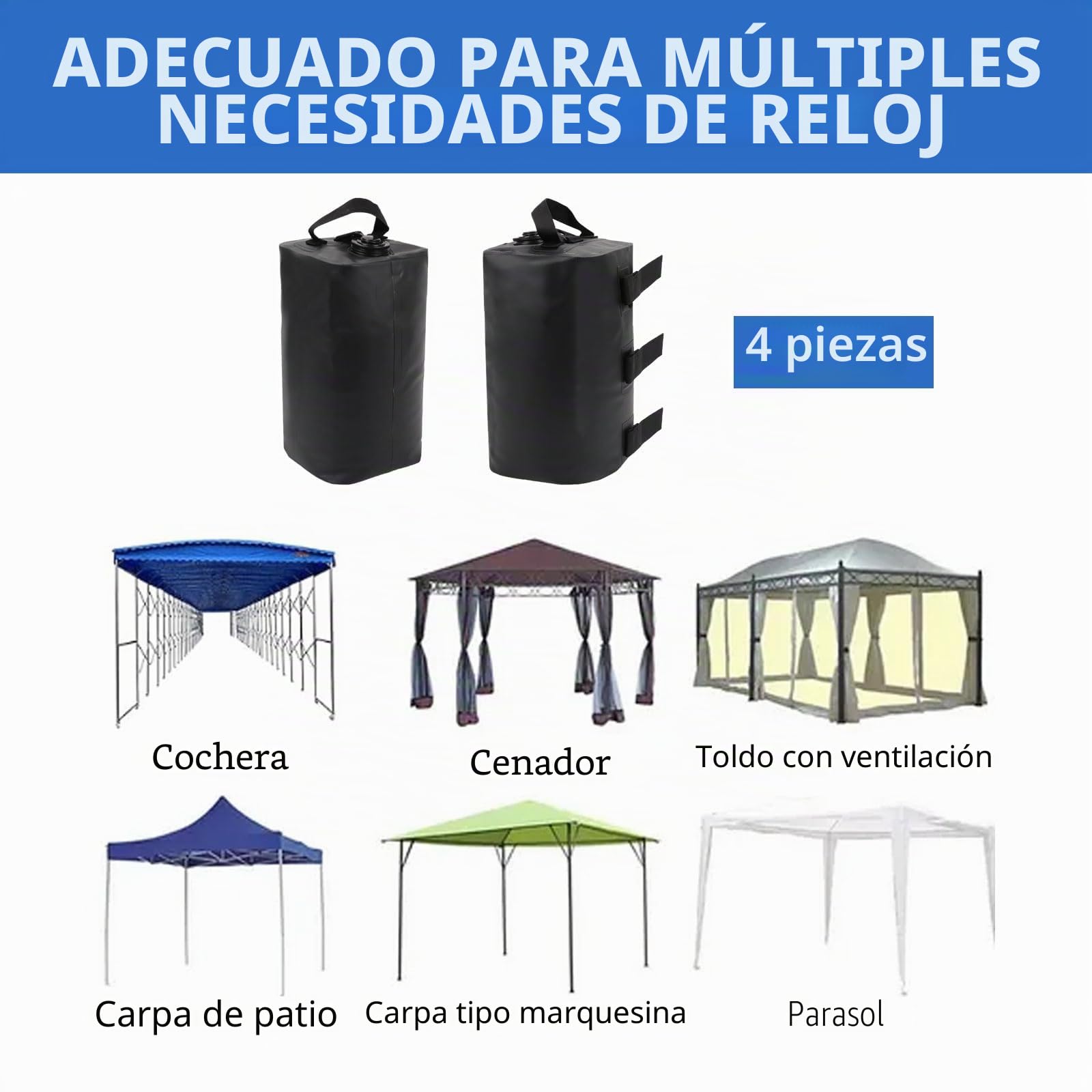 4 Piezas Pesas de Agua para Toldo, 10L Pesos para Carpas de PVC, Bolsa de Pesos de Agua para Dosel, Saco de Arena Carpa, Peso per Pergola para Tienda de Campaña Emergente Sombrillas de Patio (negro)