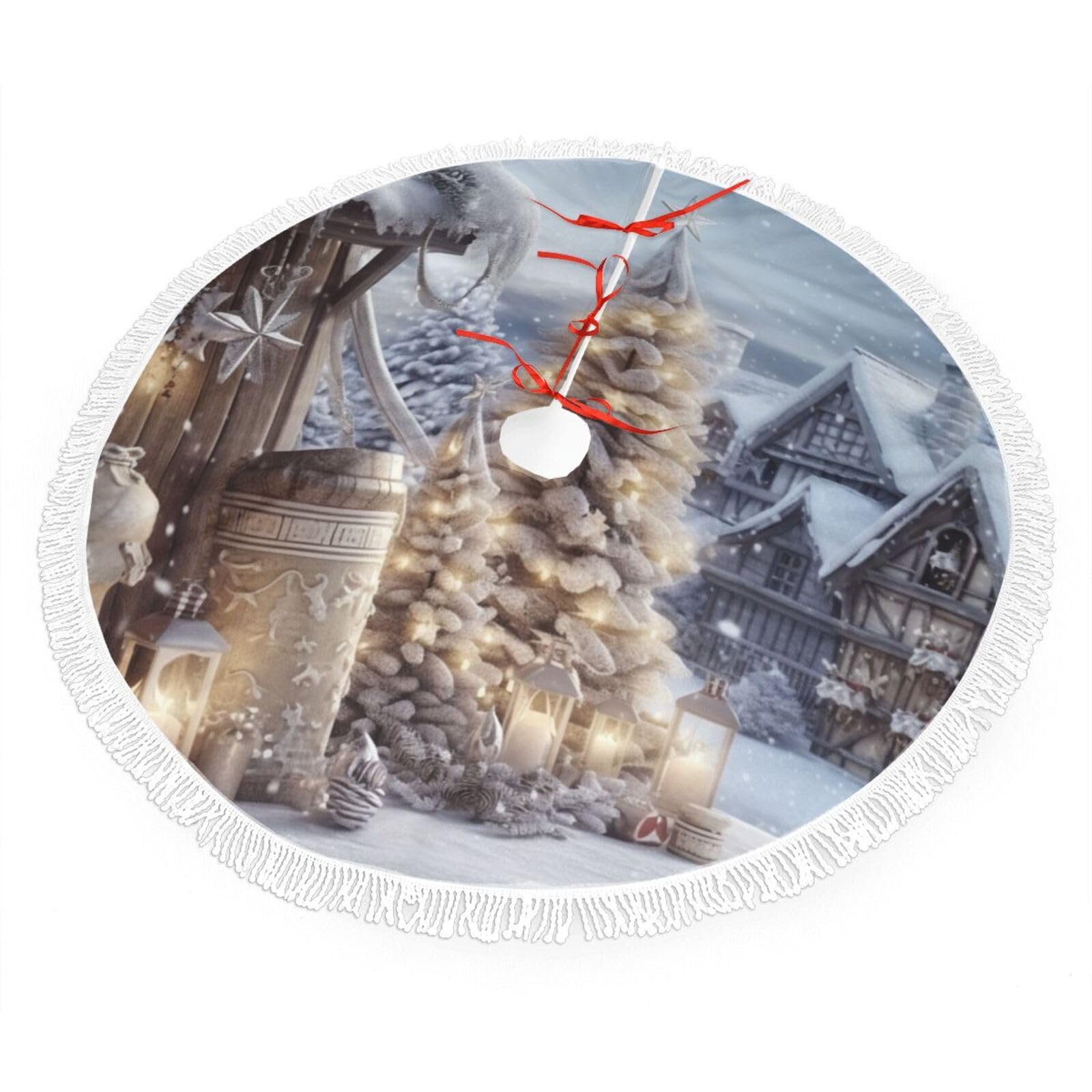 Christmas Winter Christmas Tree Skirt 48", Soft Plush Xmas Tree Carpet with Tassel Christmas Ornaments Winter Holiday Tree Mat Decoration for Home Party Supplies