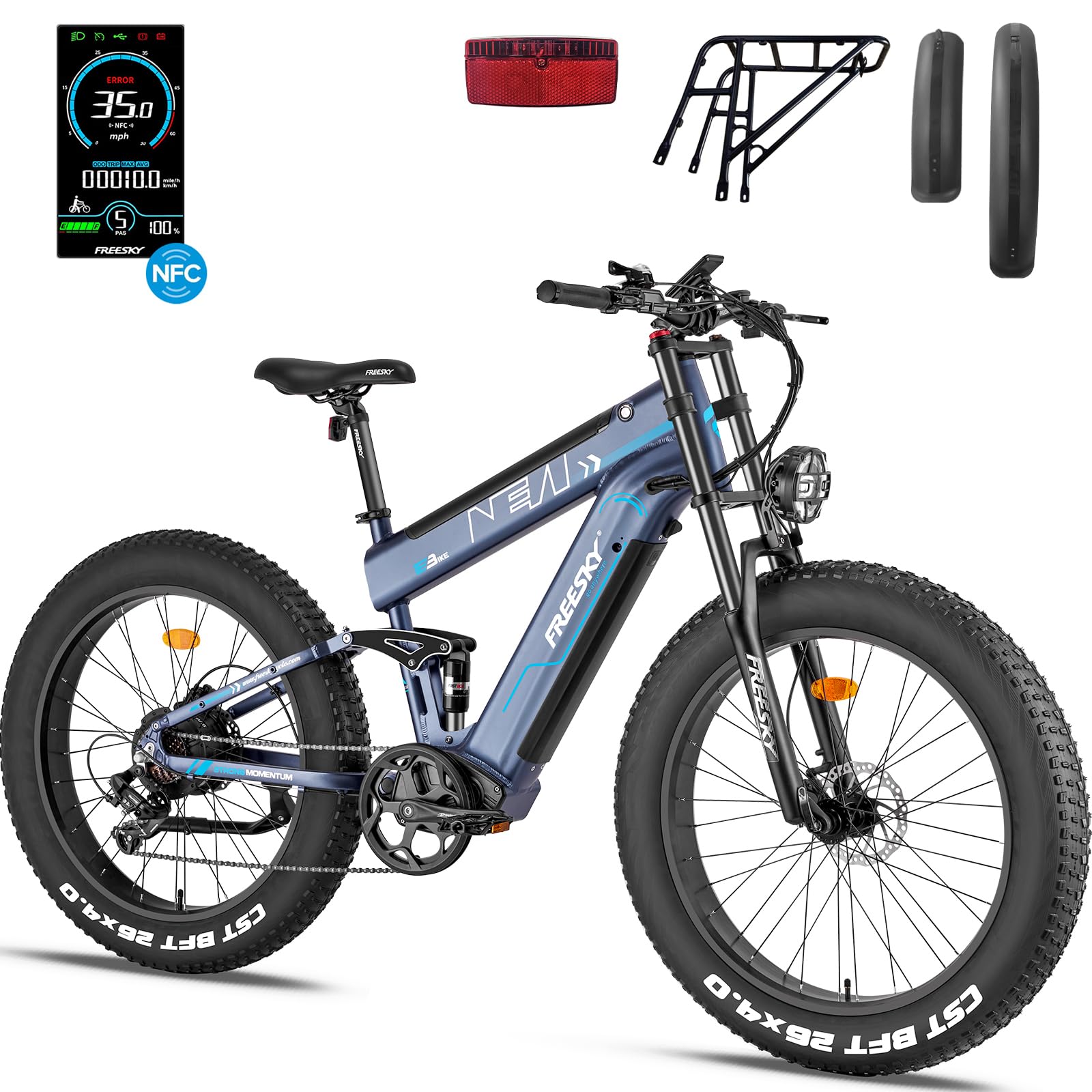FREESKY2025 Upgraded Dual Battery 48V 41AH Peak 2500W Motor 90-160 Miles Long Range Electric Bike for Adults 38MPH+ 26" Fat Tire Full Suspension EBike with Dual Hydraulic Brakes