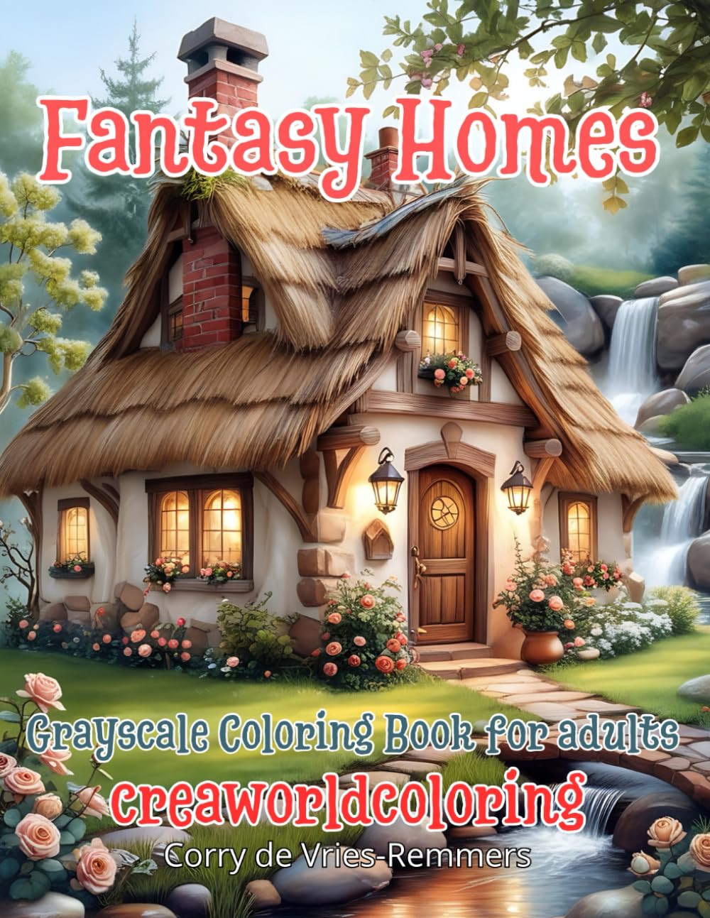 Fantasy Homes: Grayscale coloring for adults