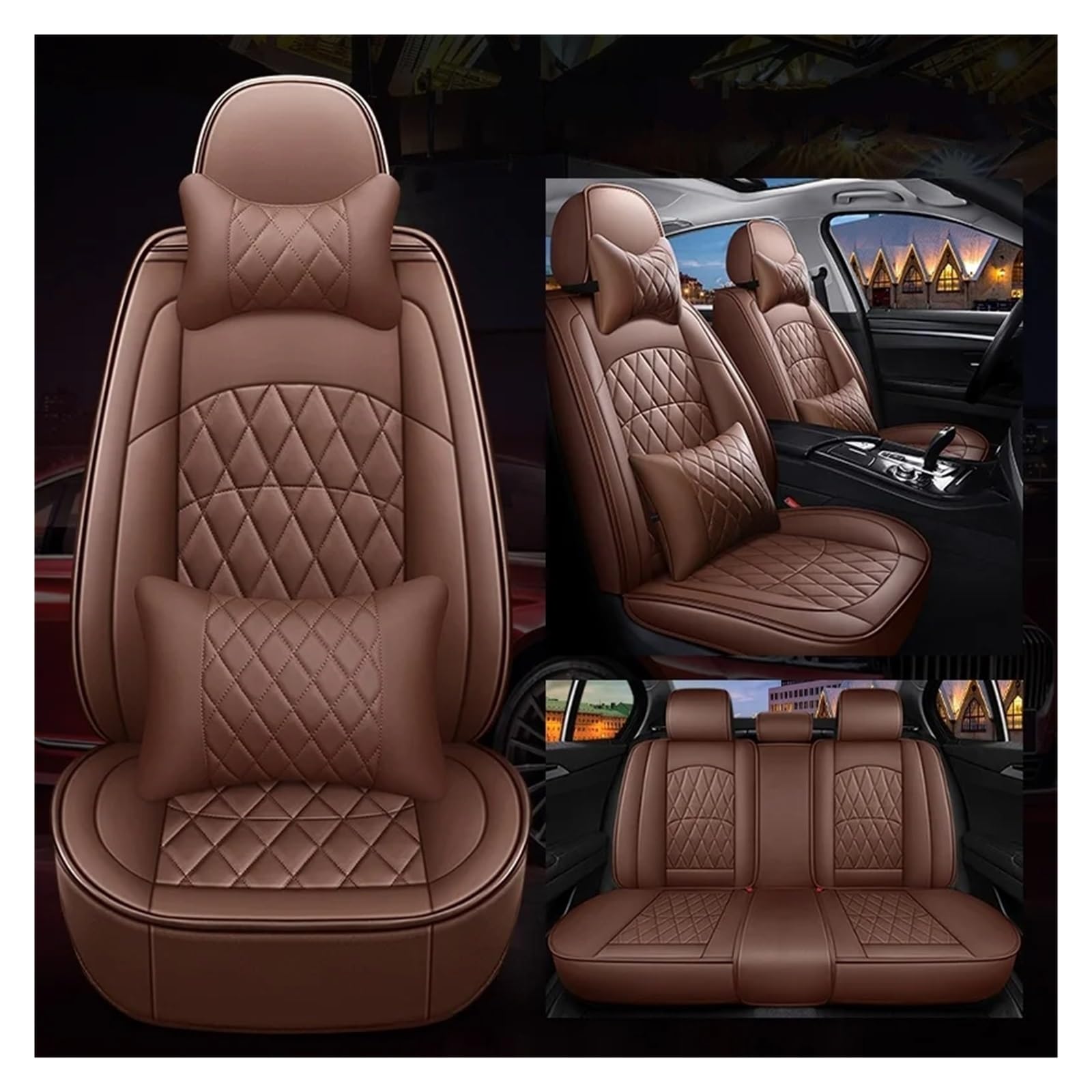 SWEPER Copri Seggiolino Auto Per Fiat per Bravo 500 per Freemont/coprisedile per auto stile universale/protezione per sedile Coprisedile Auto(Brown 5 Seats b)