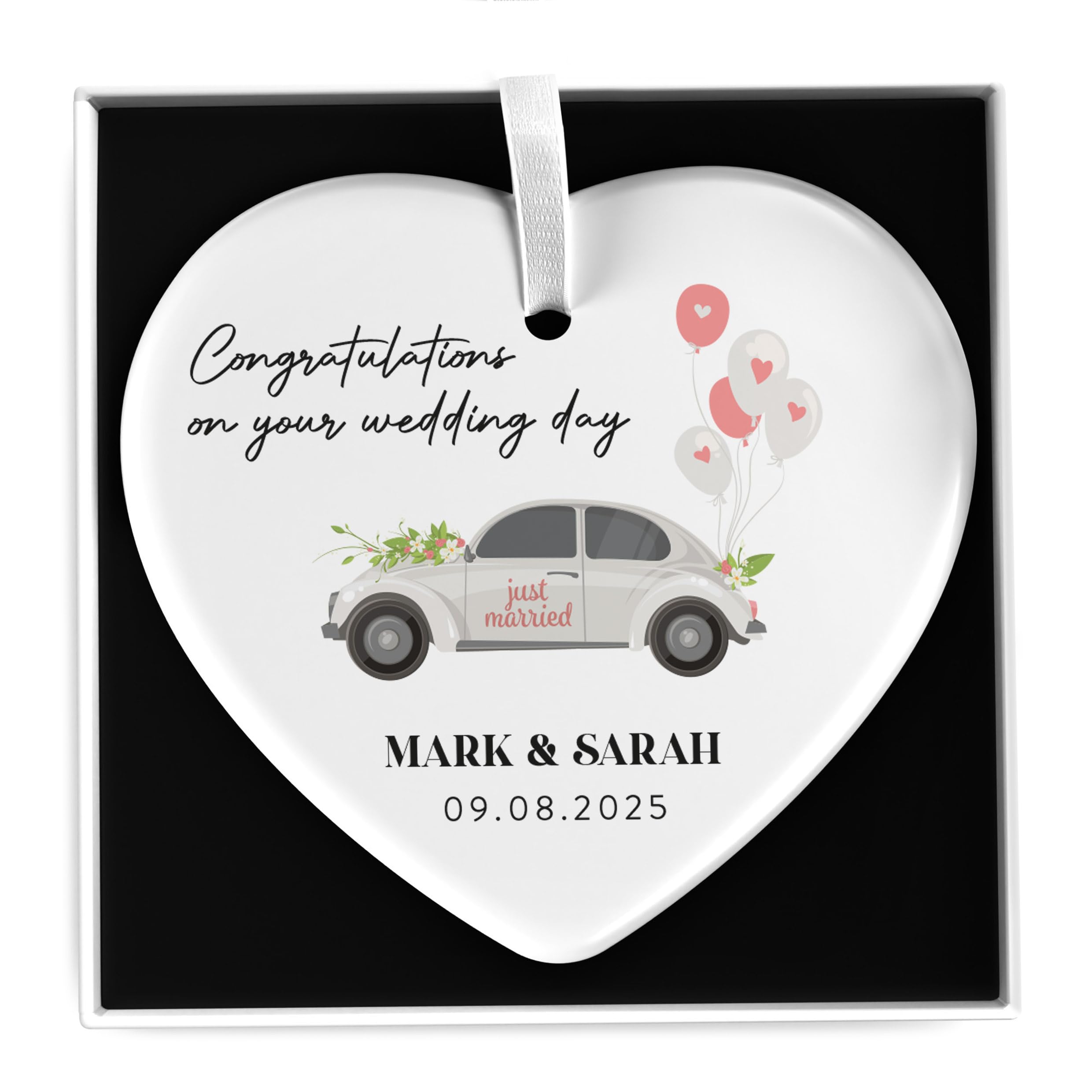 Beecreative Personalised Congratulations On Your Wedding Day Gift - Gifts For Bride and Groom - Ceramic Heart Or Circle - With Gift Box