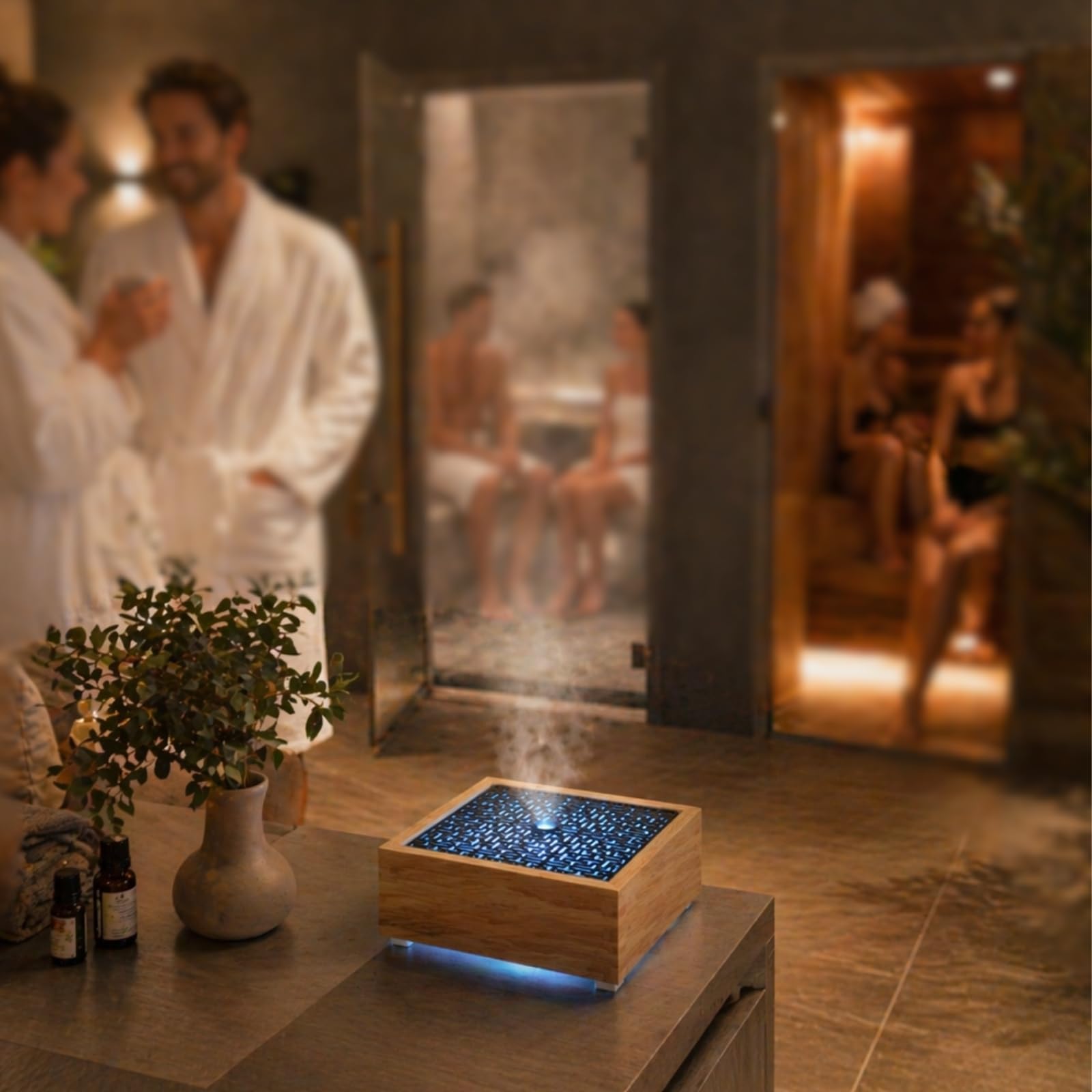 Zen'Arôme - Diffusor Kaori - Luftbefeuchter für ätherische Öle - Ultraschall-Aromatherapie-Vernebler - Elektrische Duftlampe in Naturholz-Design mit LED-Beleuchtung und automatischer Abschaltung