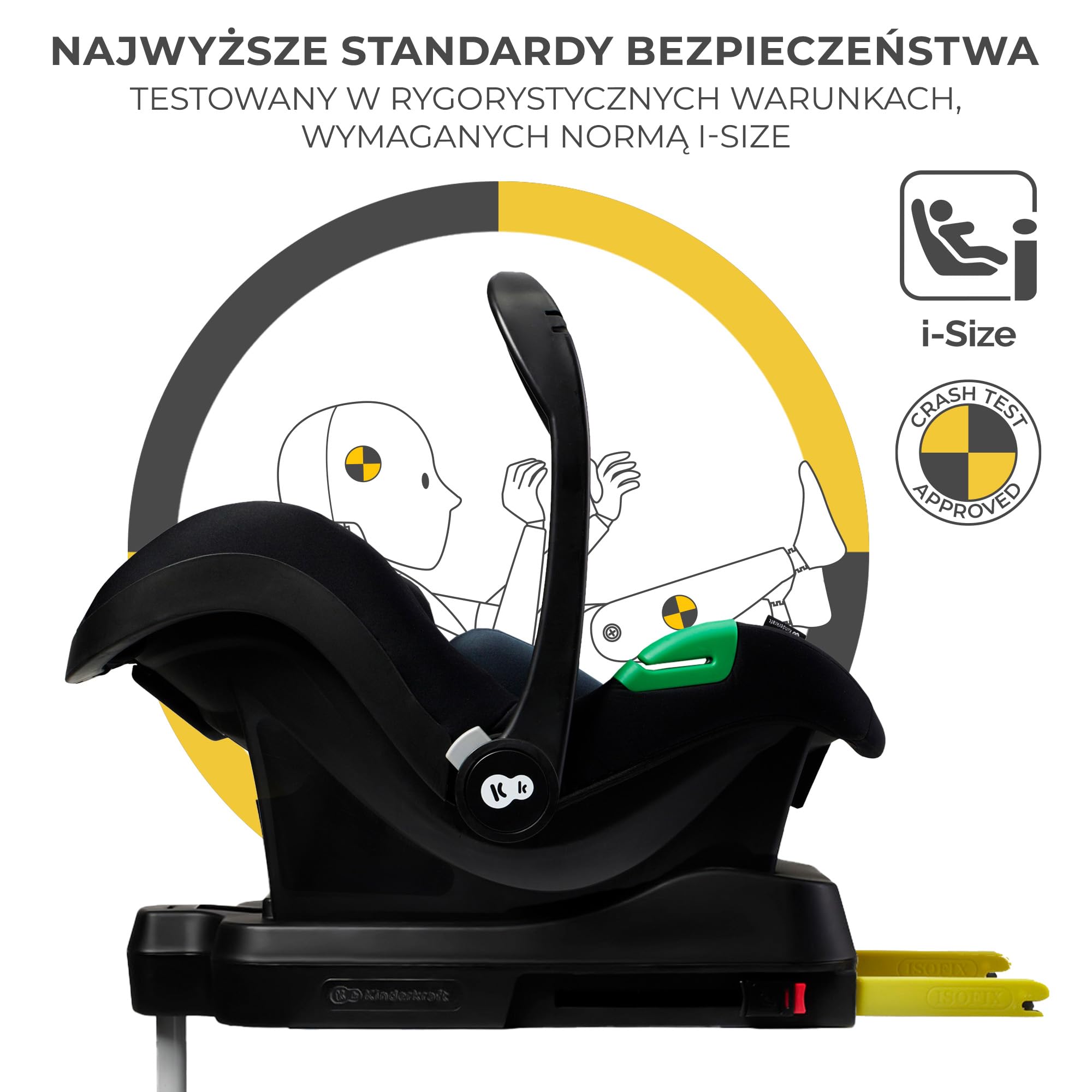 Kinderkraft MINK PRO FX, Fotelik z Bazą, i-Size R129, od urodzenia do 13 kg, 40-75 cm, Fotelik Samochodowy, Fotelik Dziecięcy, RWF, ISOFIX, Systemy Bezpieczeństwa, Wkładka z pianki Memory, Czarny