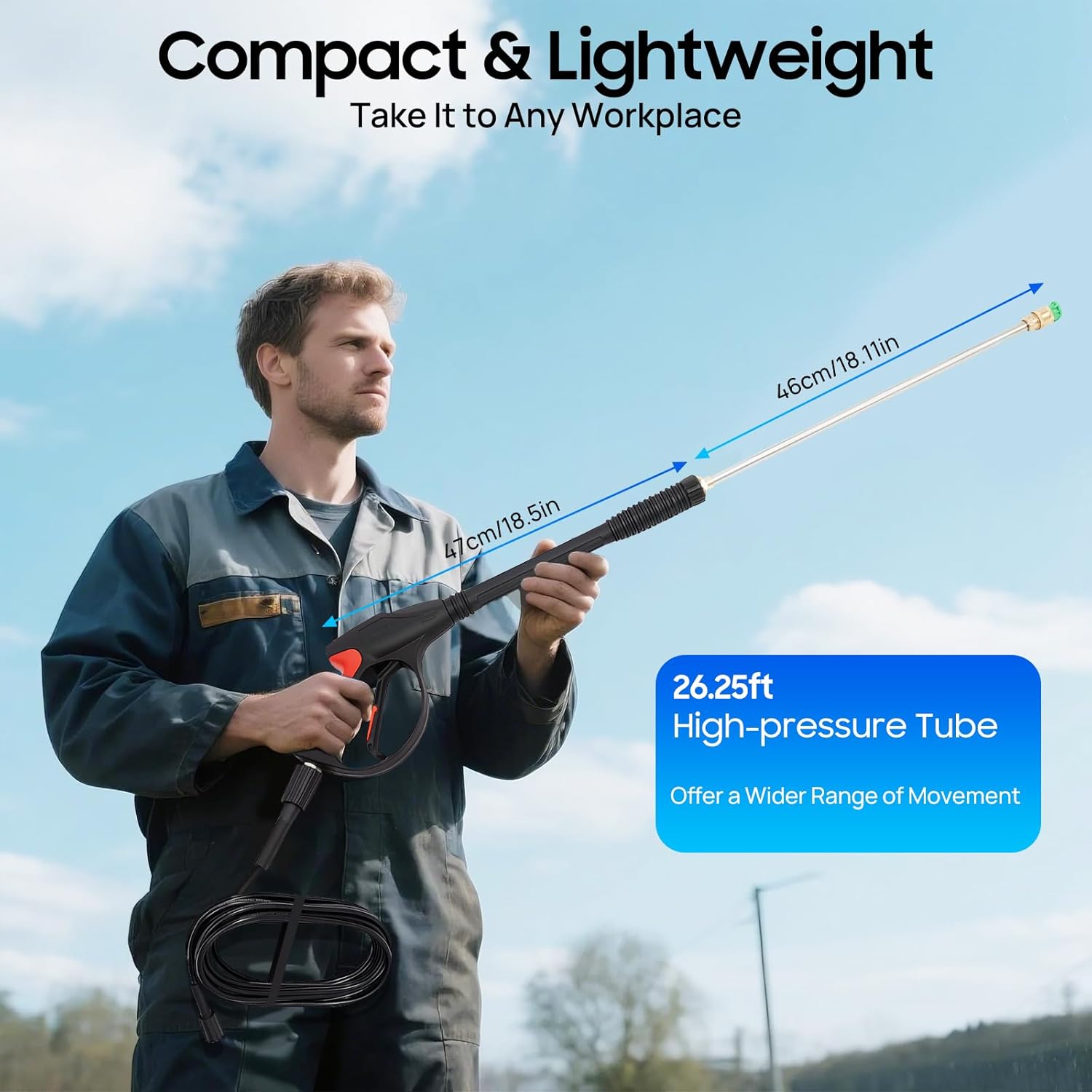 Pressure Washer Gun for Garden Hose, High Power Washer Gun with Replacement Wand Extension, Washing Cars Sprayer Head with 5 Nozzle Tips, for Lawn & Garden, Cleaning