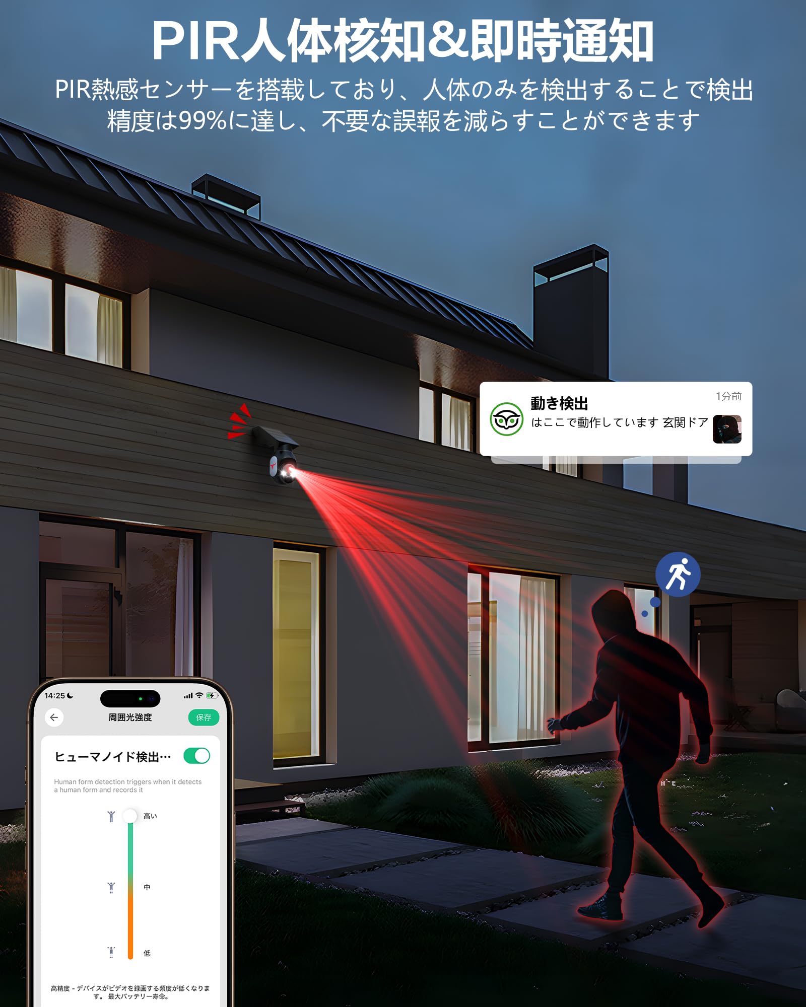 Amazon.co.jp: 2K 防犯カメラ 屋外 ソーラー 高効率ソーラー充電 監視