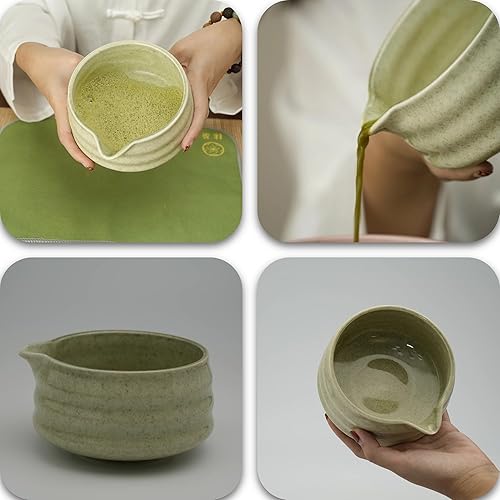 Miniatura 4 de Juego de batidor de matcha, 7 piezas de kit de fabricación de matcha con batidor, cuenco de cerámica, tamiz, cuchara, soporte, soporte y toalla de