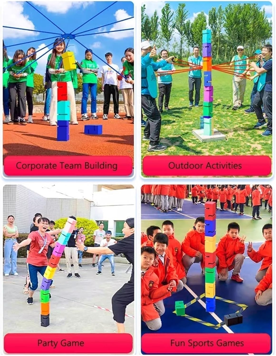 Team Building Games for Work, Quick Set Up Block Tower Game for Adults and Schools, Made of ABS Plastic, Ideal for Sports Days. (Yellow 8pcs)