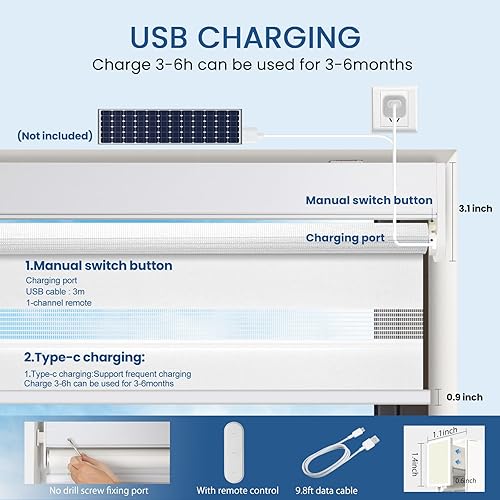 Miniatura 4 de Grandekor Persianas motorizadas de cebra con control remoto, sin taladro, sin herramientas, persianas de cebra inalámbricas de doble capa para