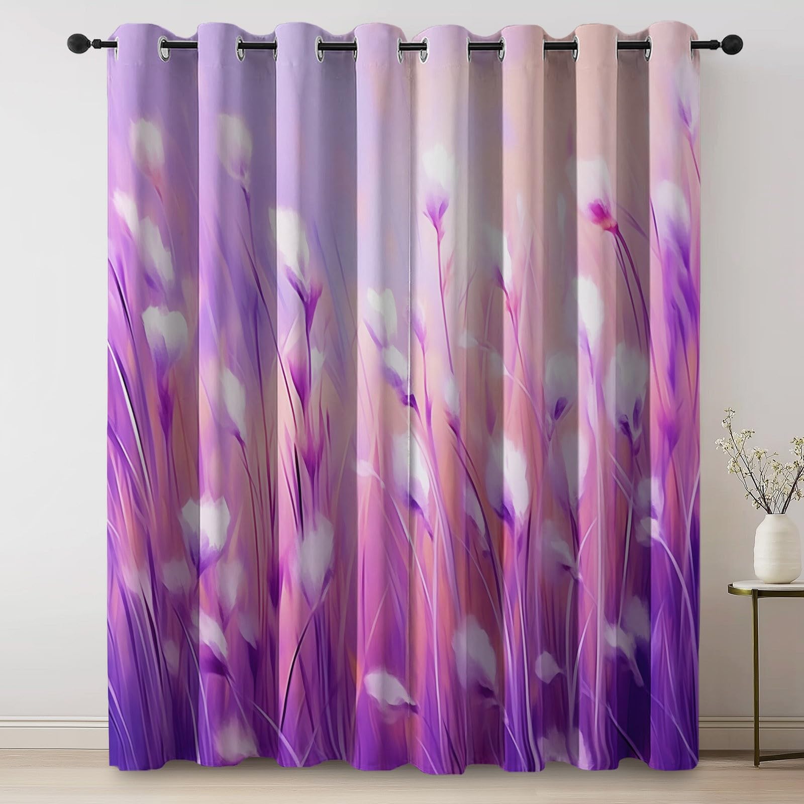 Lavande Rideau Occultant Botanique - Anti Froid & Thermique Durable Rideaux à Oeillets Motif Rêveur Floral, Intérieurs Rideaux pour Chambre Salon Chambre d'enfant 70L X 240H cm (2 Panneaux)
