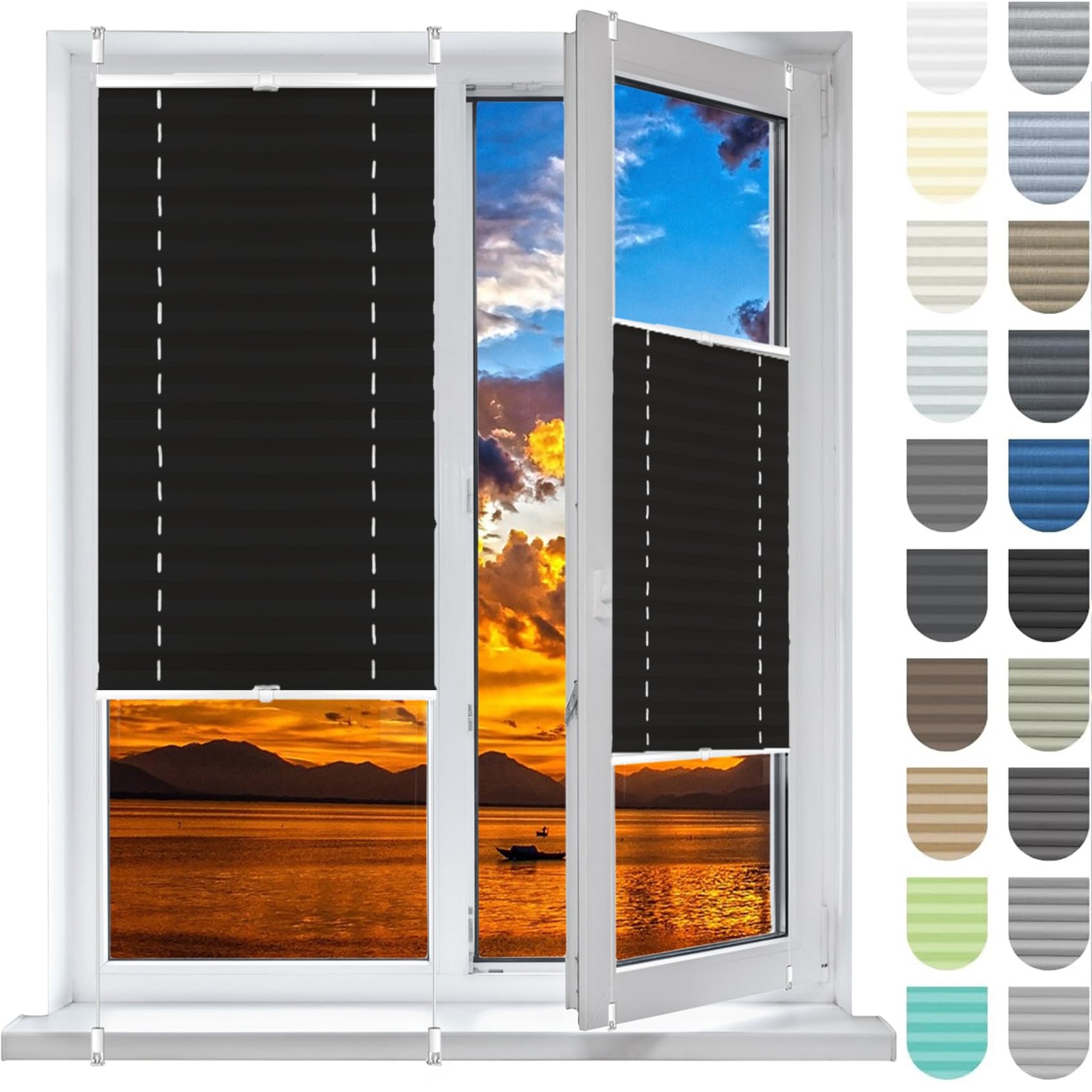 Faltrollo, Sichtschutz Plissee Klemmfix Rollos 62 x 100 cm, Plissee Ohne Bohren Nach Maß, Faltrollo Plisseerollo Jalousie Rollos, Fenster Plissee Ohne Bohren, für Fenster & Tür, Schwarz